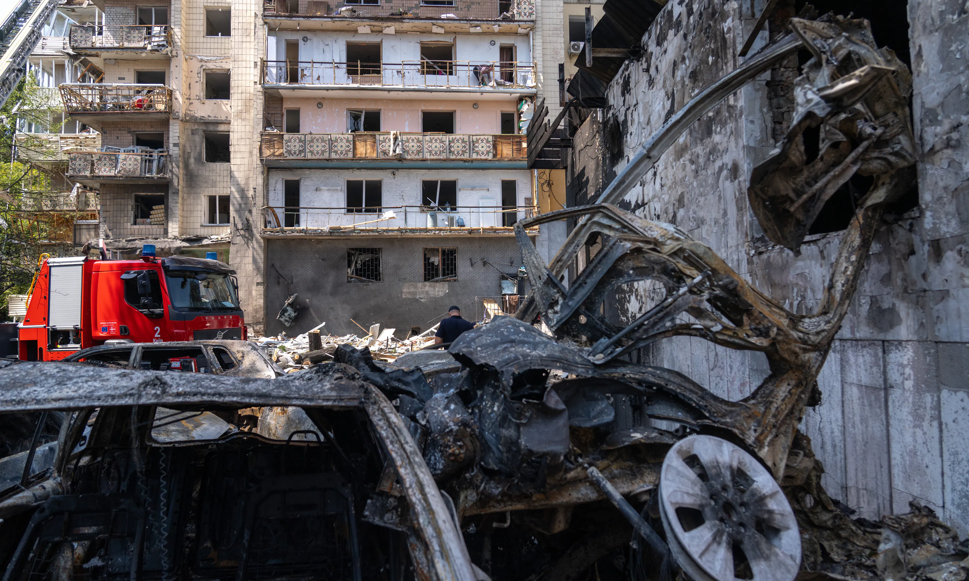 A community in Kyiv city affected by an attack on 19 July 2026.