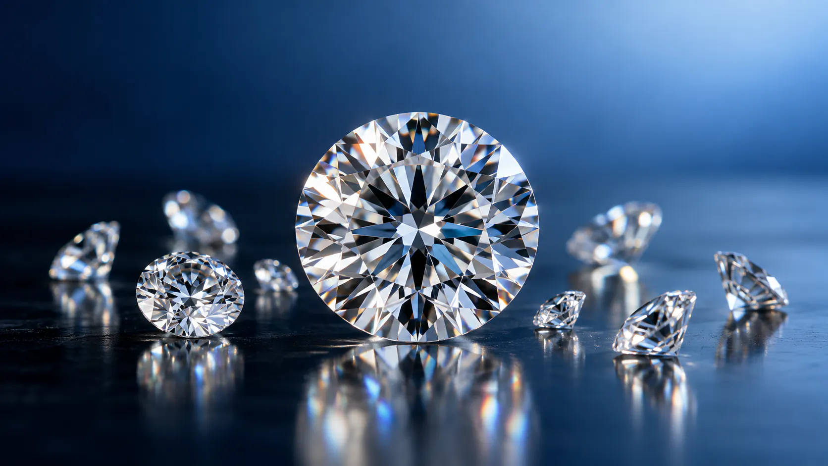 a few diamonds on blue background