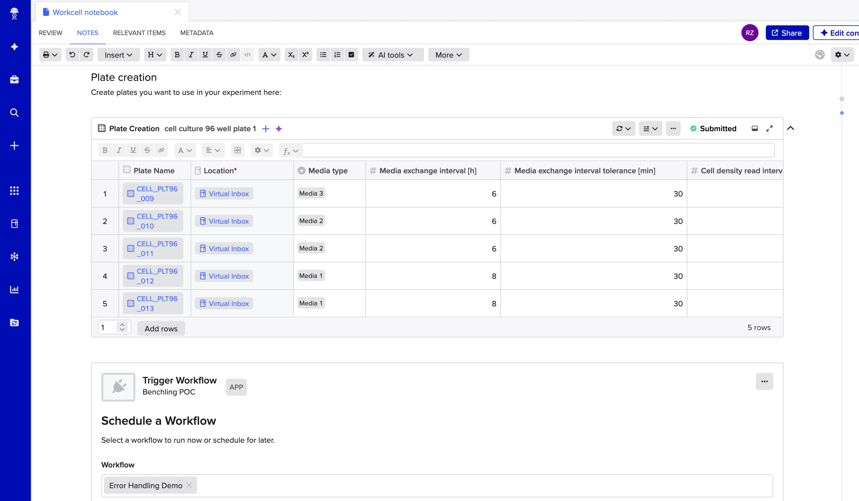 The Benchling interface we built