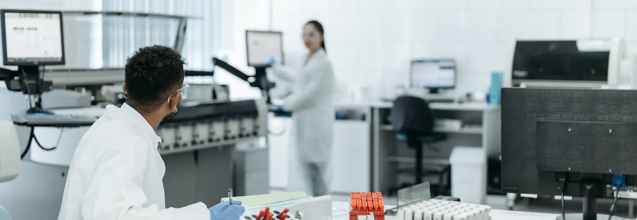 Scientists discussing lab results