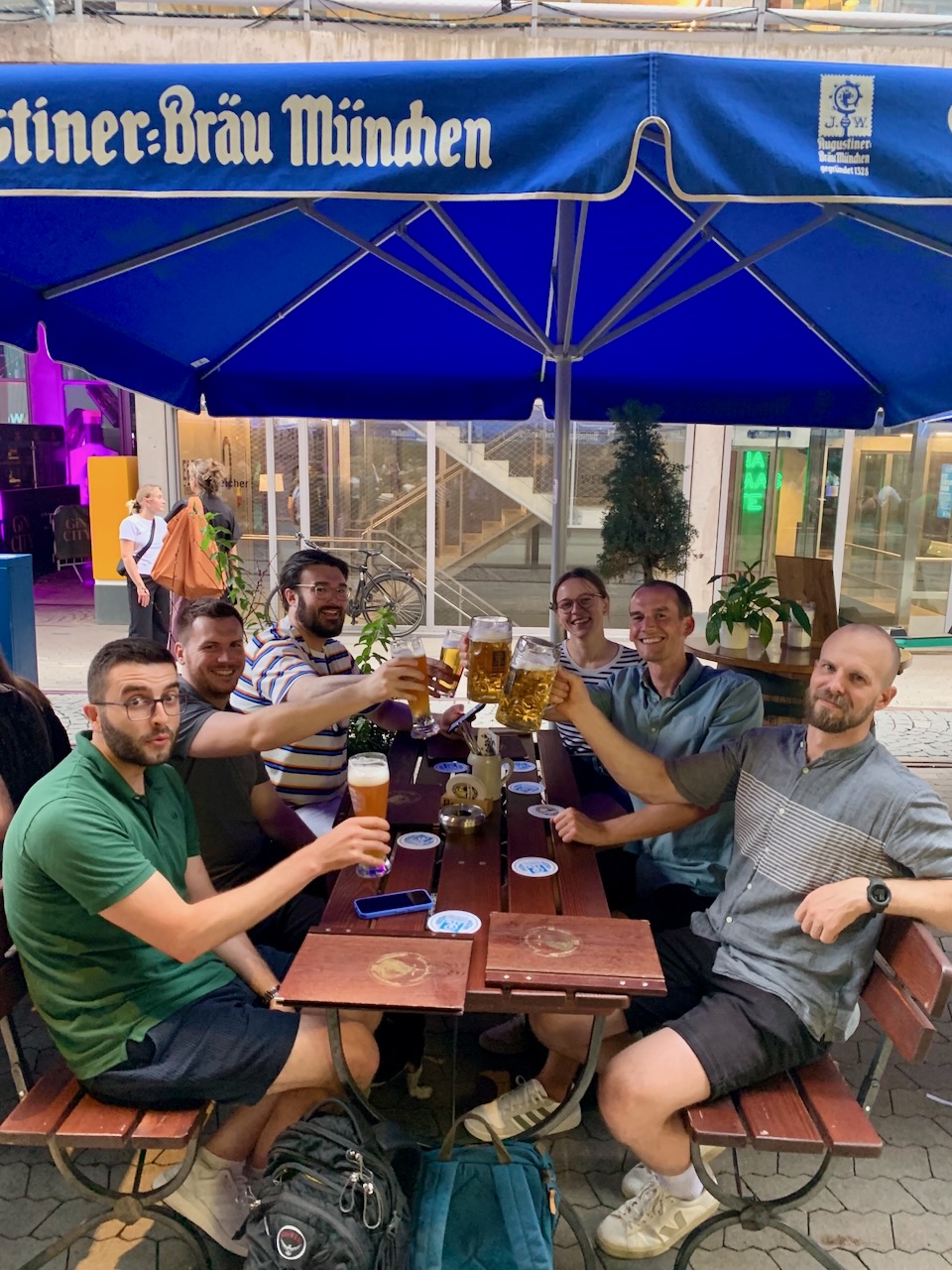 The UniteLabs team enjoys a post-buildathon beer