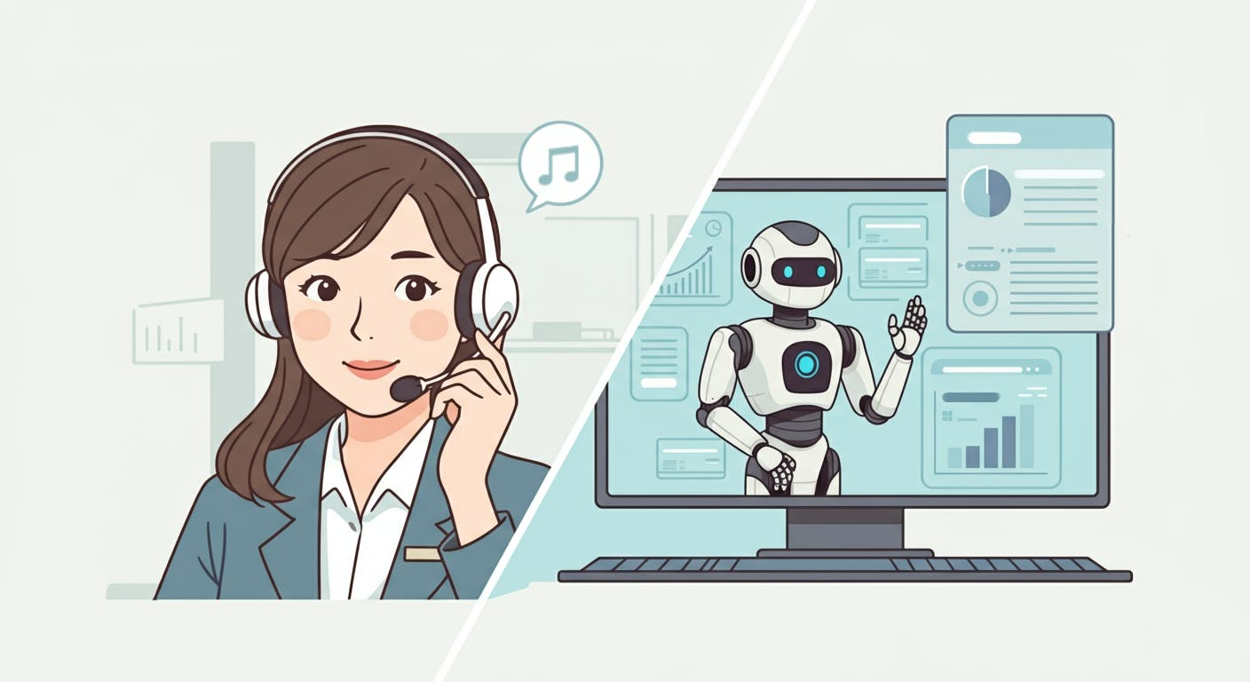 安心して働く女性オペレータと、たくさんの業務をこなすボイスボット