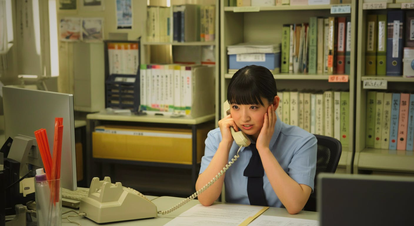 自治体の職員が電話応対している様子