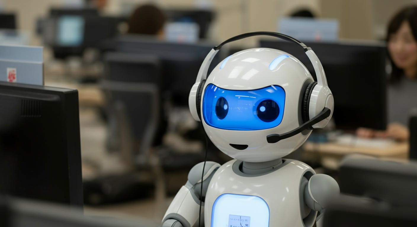 ボイスボットがコールセンターで電話応対しているイメージ