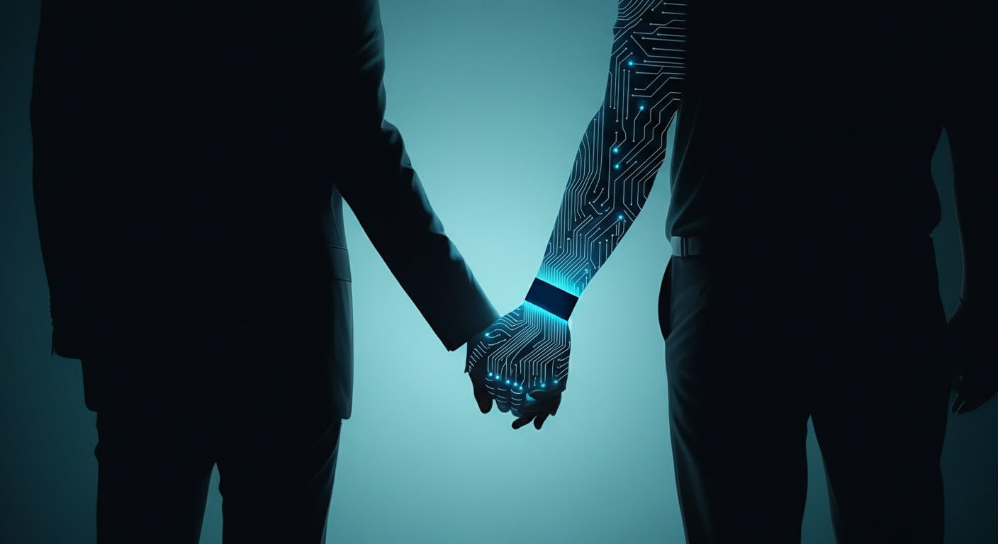 AIと人が手を取りあっている様子