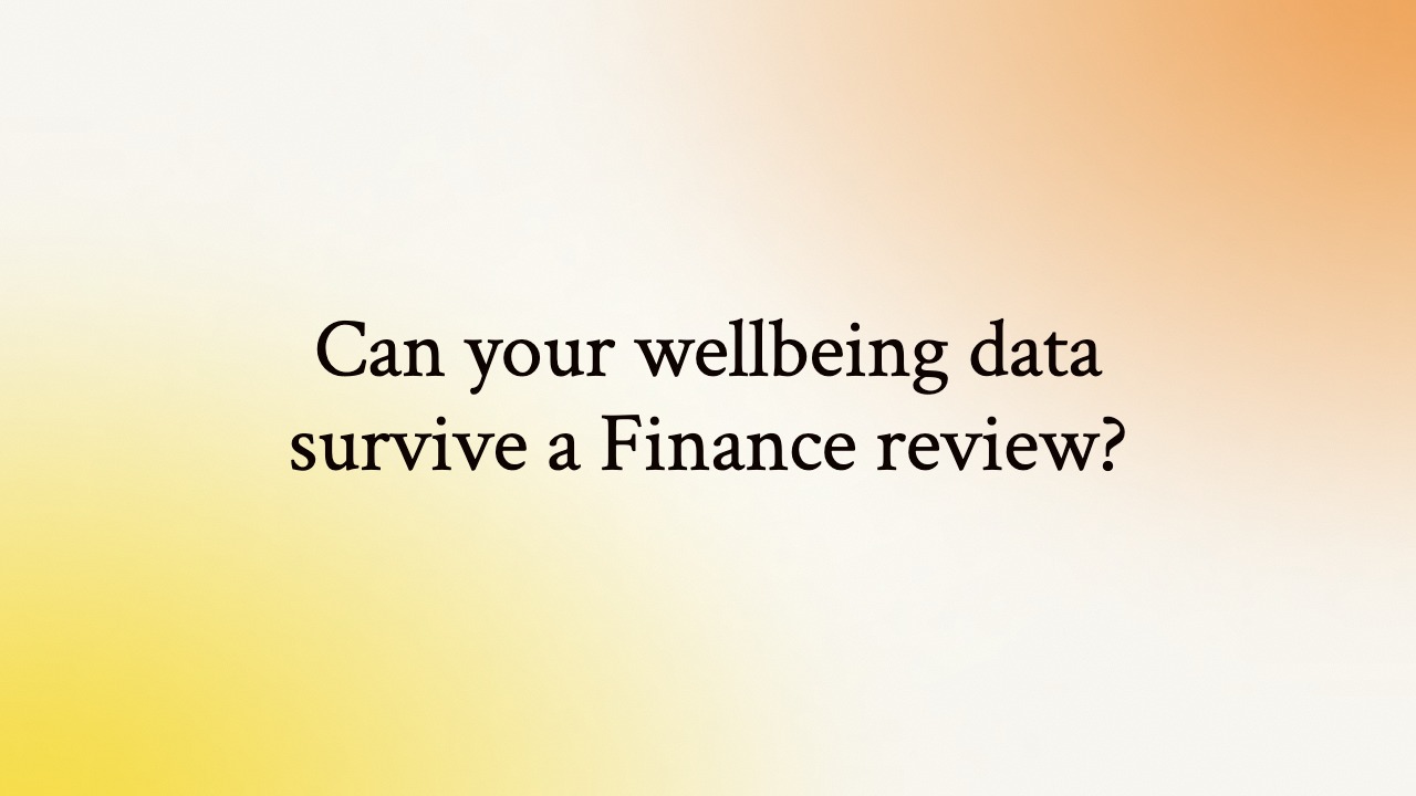 Blog header reading "Can your wellbeing data survive a Finance review?" for Unmind's guide to measuring mental health tool impact