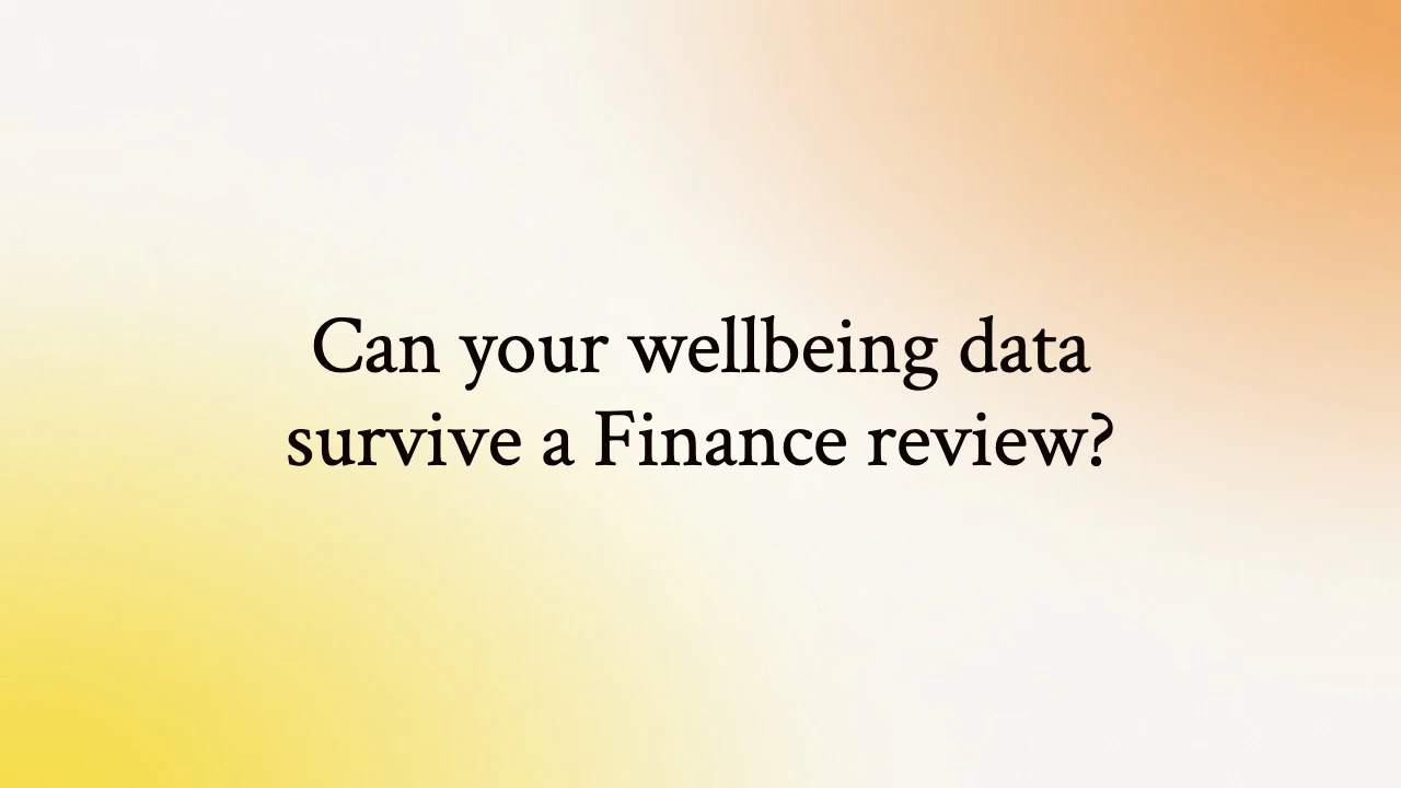 Blog header reading "Can your wellbeing data survive a Finance review?" for Unmind's guide to measuring mental health tool impact