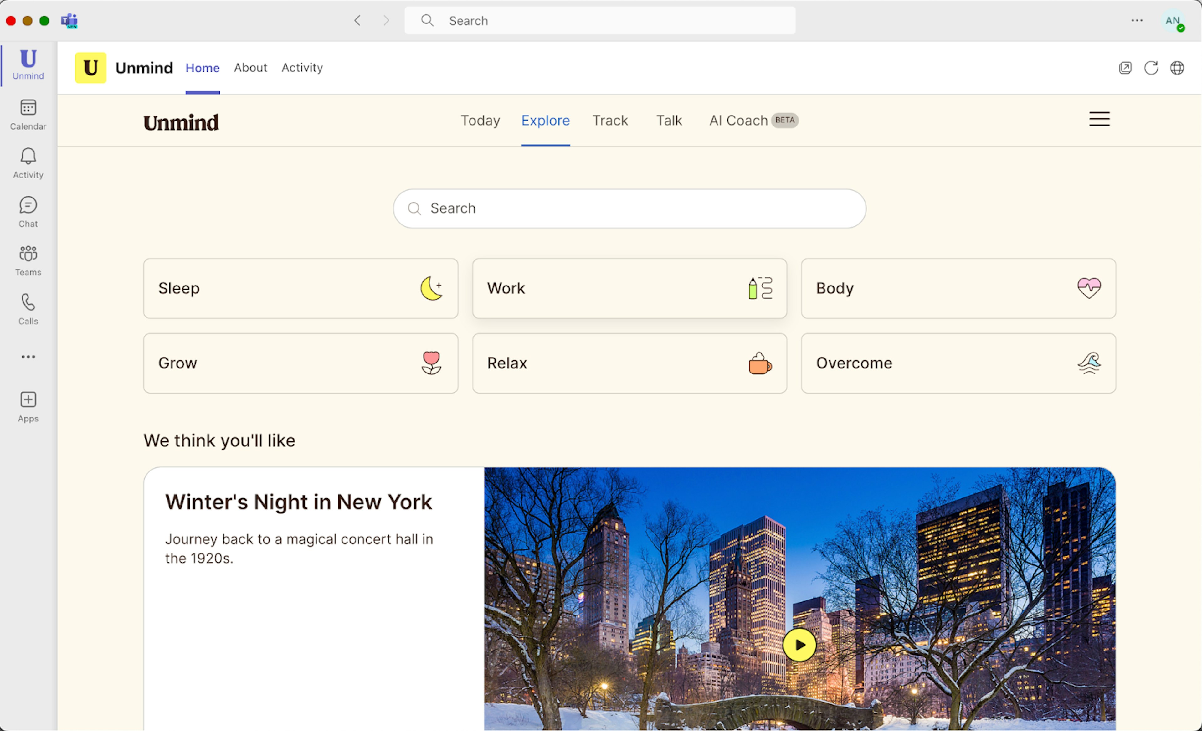MS Teams - Unmind app
