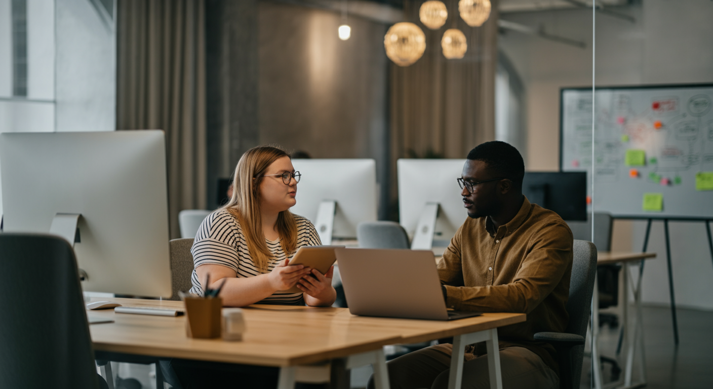A diverse group of professionals engaged in a collaborative meeting discussing wellness initiatives in a modern office setting.
