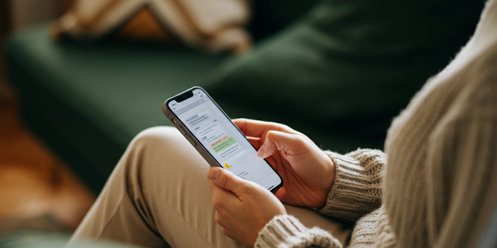 A casual setting with a person using a smartphone, illustrating communication and the importance of accessible mental health resources.