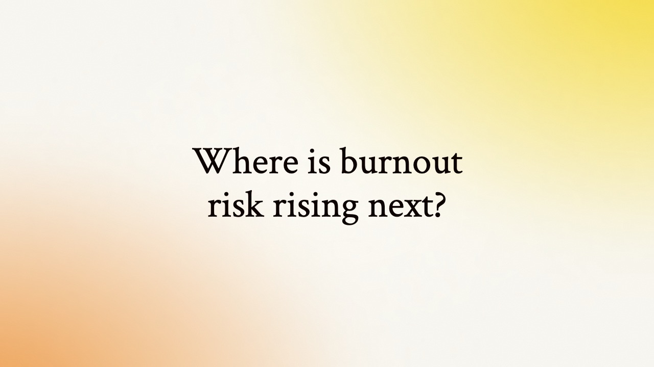 Blog header reading "Where is burnout risk rising next?" for Unmind's guide to benchmarking and forecasting burnout risk during change