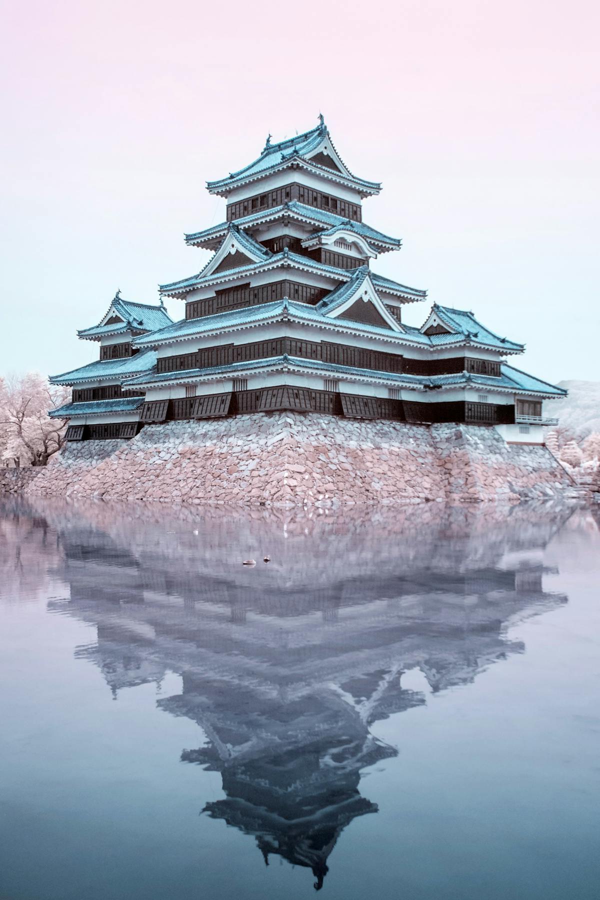 Infrared photography of Matsumoto Castle in Japan