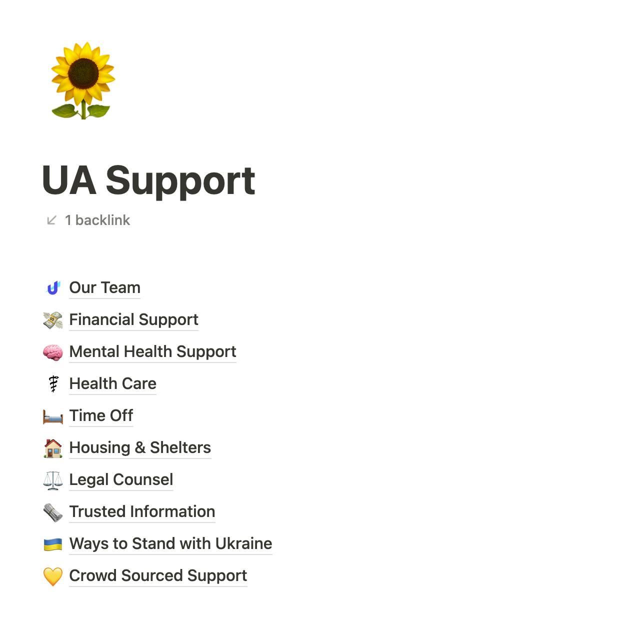 A screenshot of Unstoppable Domains' Ukraine Support document's homepage