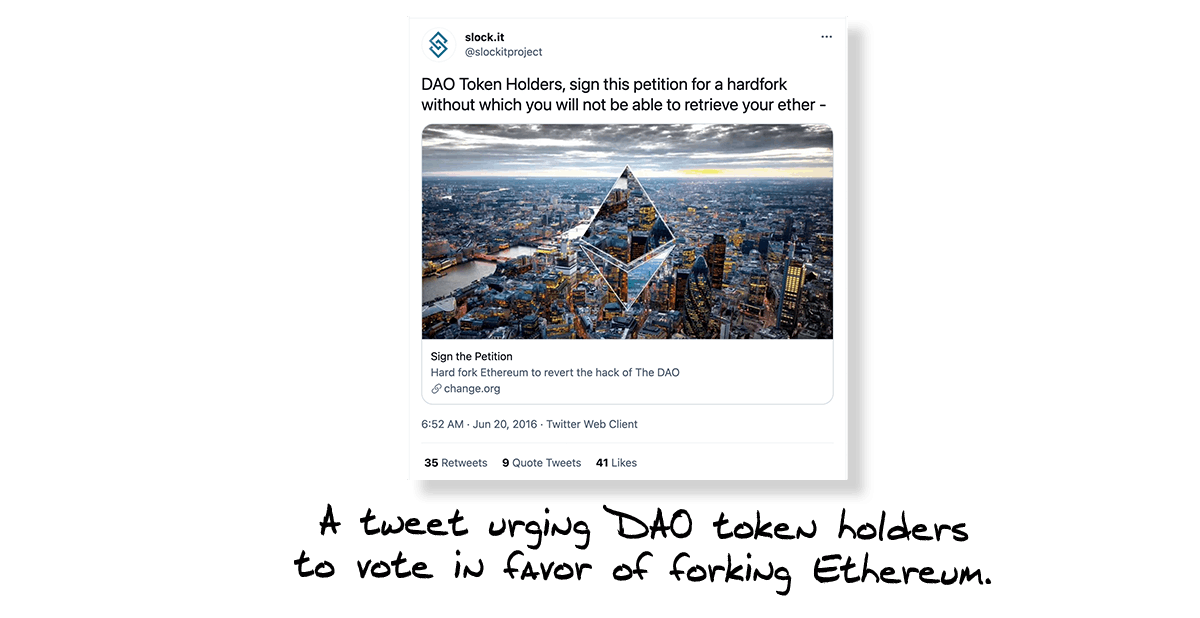 Slock.it tweet about the Ethereum fork