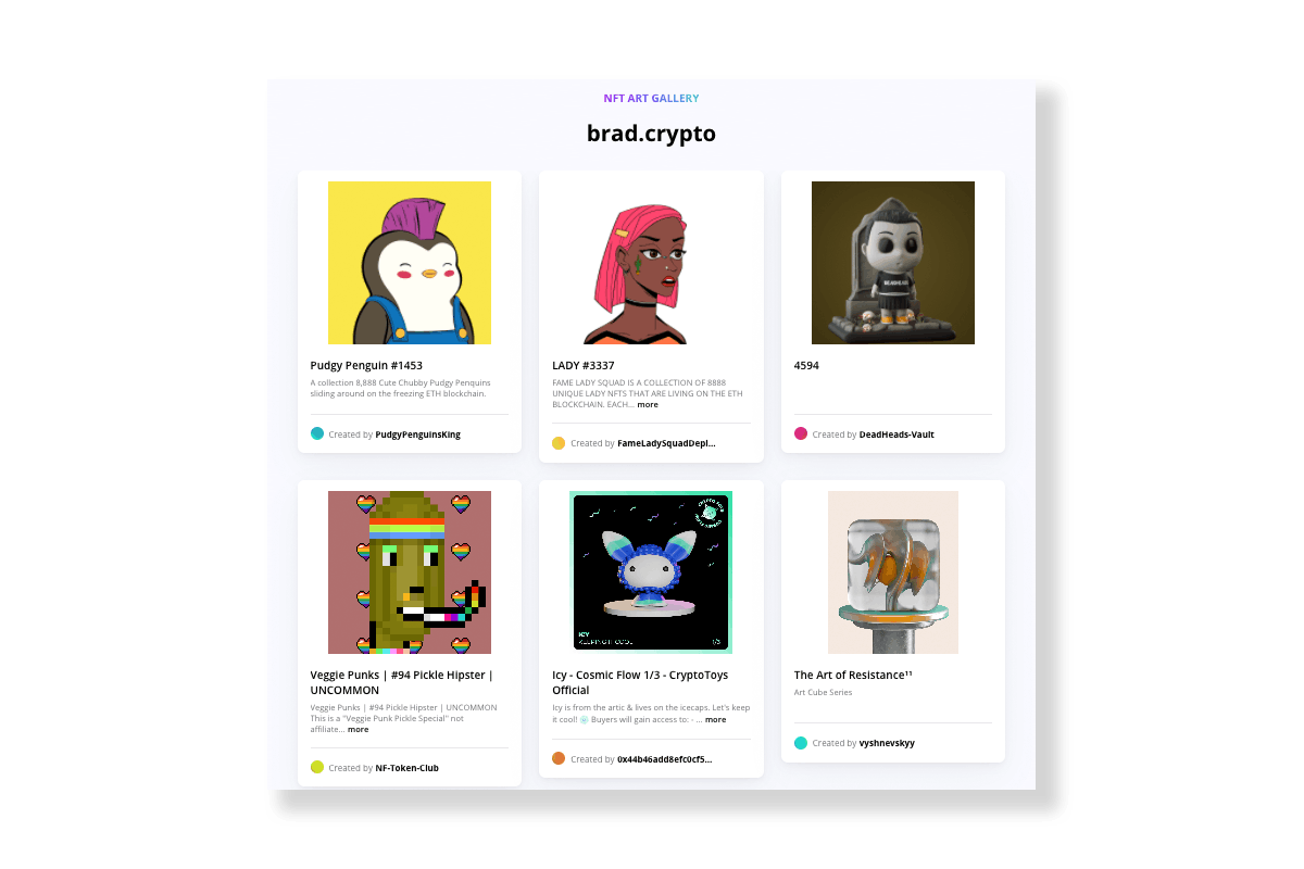 Una galería NFT personal hecha con un dominio imparable: brad.crypto Una galería NFT personal hecha con un dominio imparable: brad.crypto