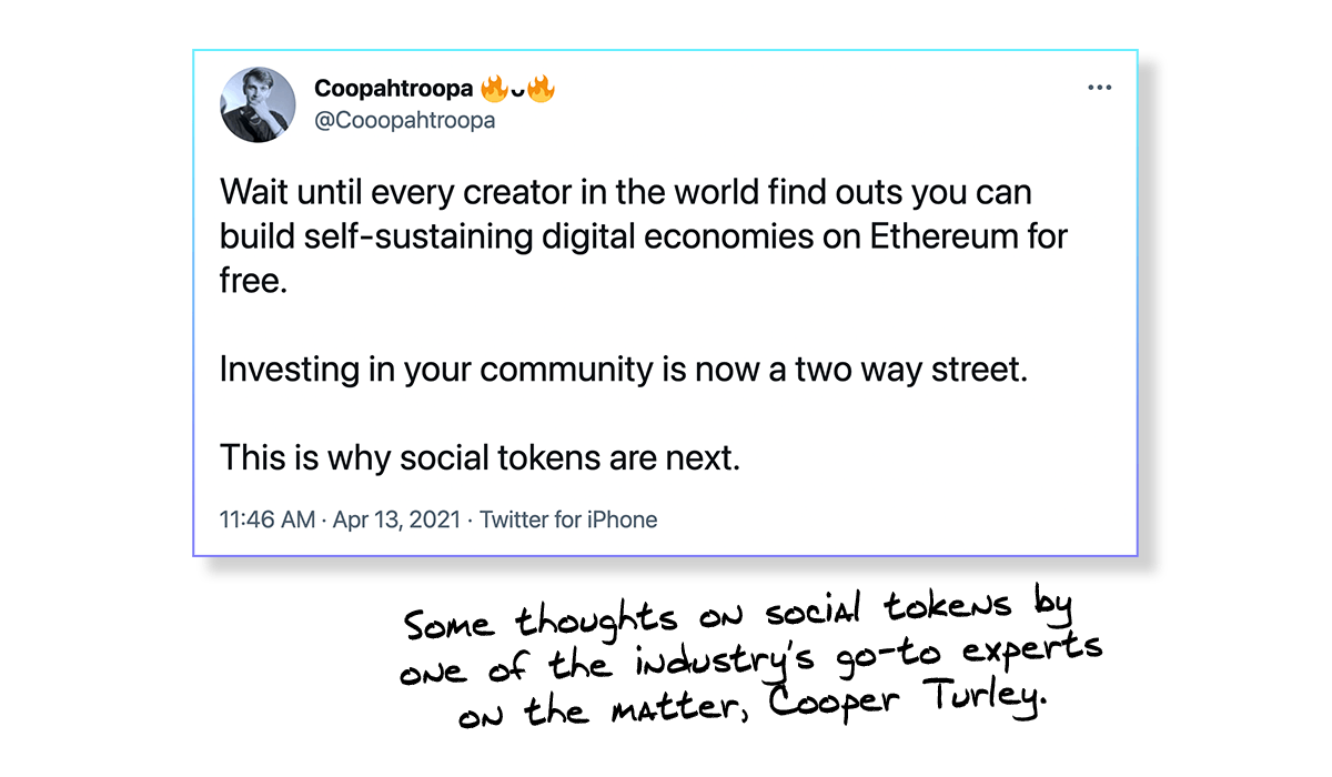 Cooper Turley tweet about social tokens