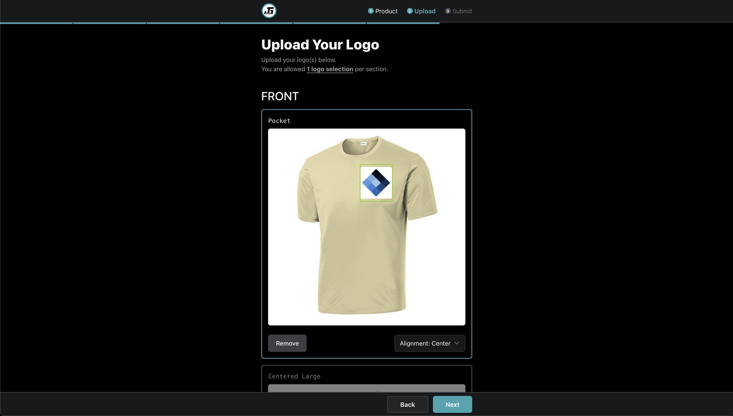 Step in order form where you upload your images to a designated area