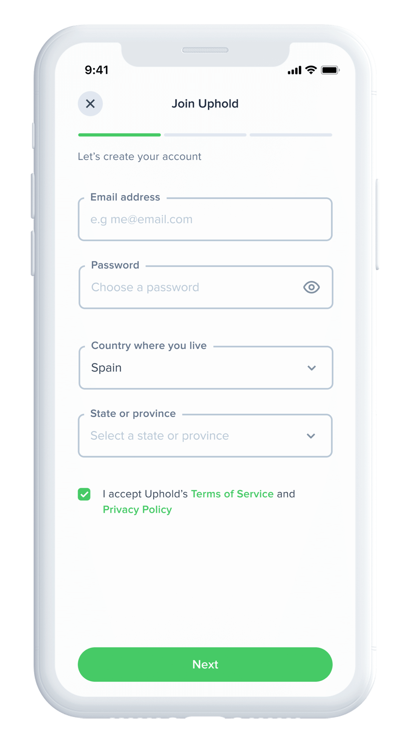 Join Uphold mobile app mockup