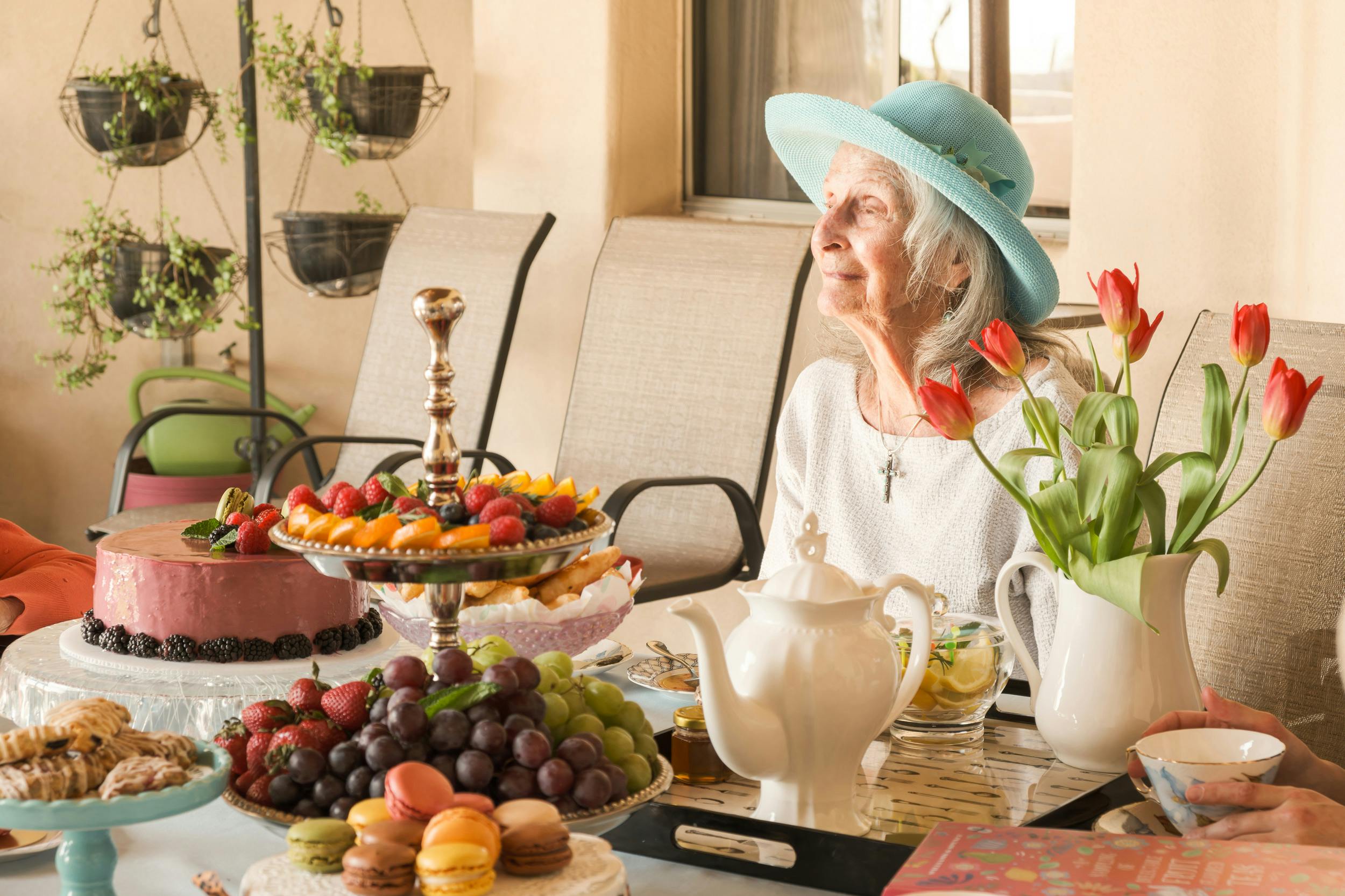 Margaret enjoying breakfast