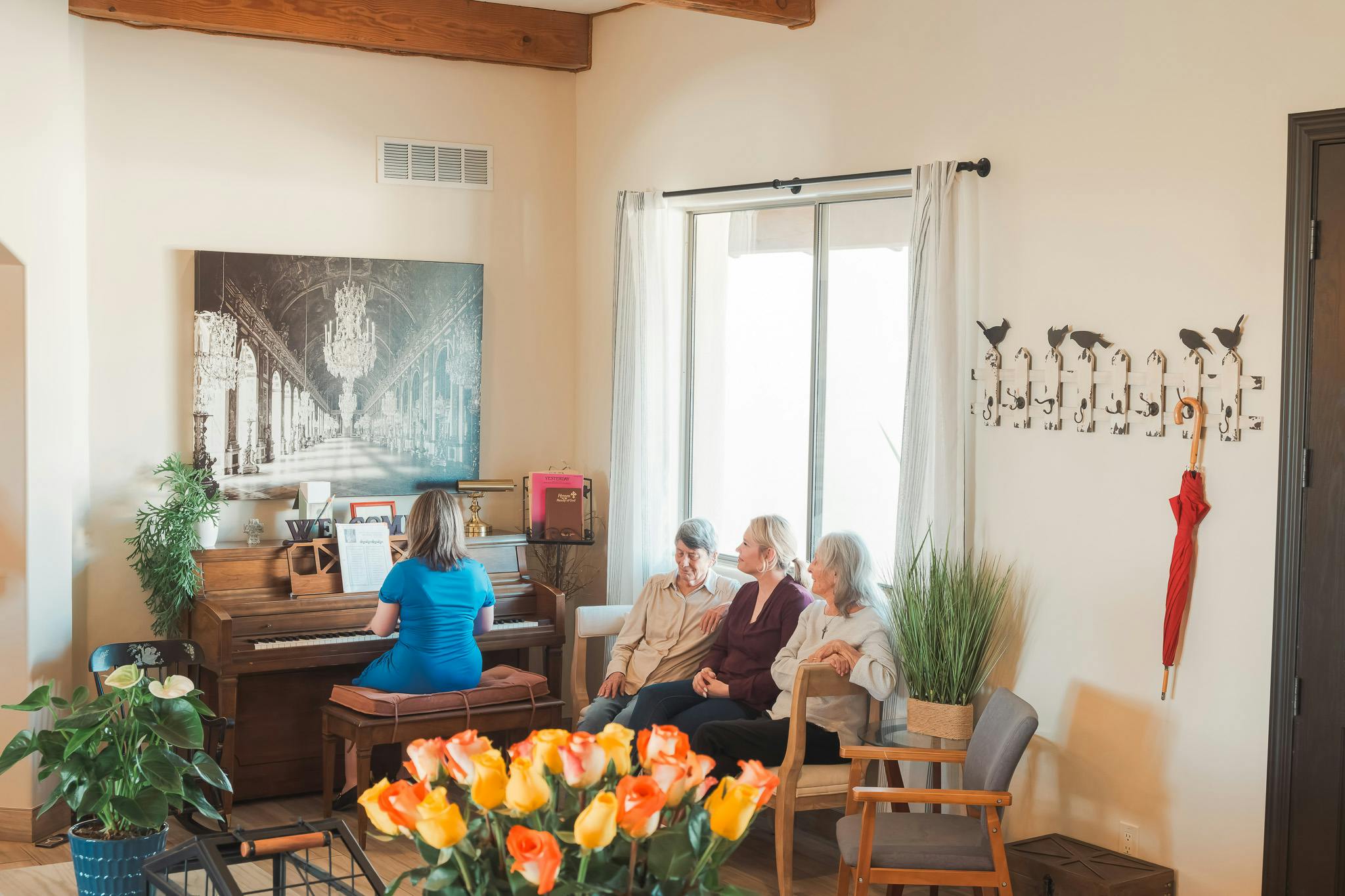 Activities like music, crafts, or a stroll in the courtyard