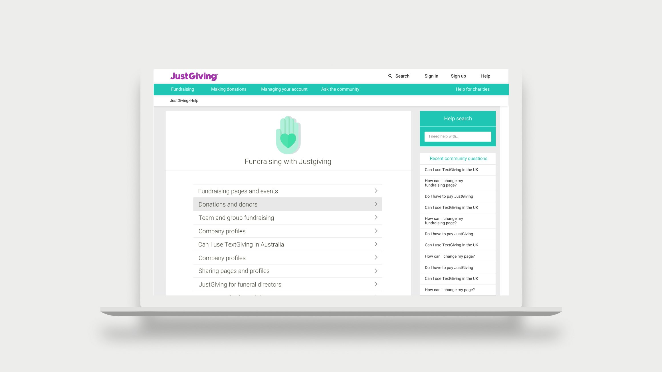 Redesign of Just Giving’s ‘Help and support’ pages
