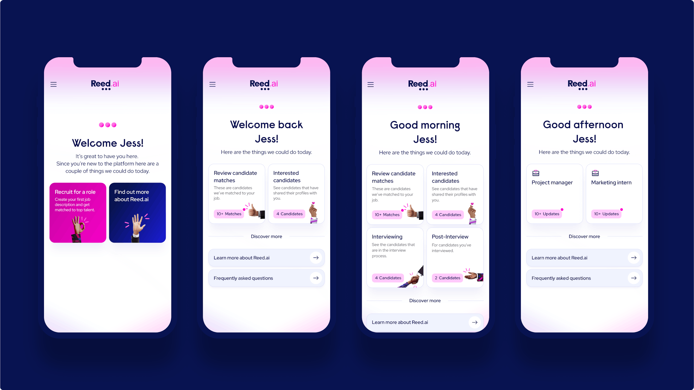 Reed.ai Welcome Screen and Next Best Actions