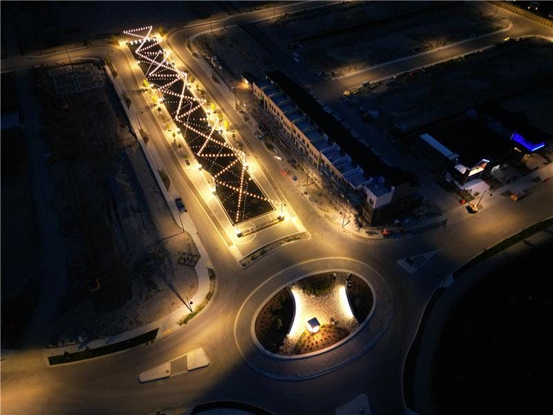 Aerial view of the waterfront canal