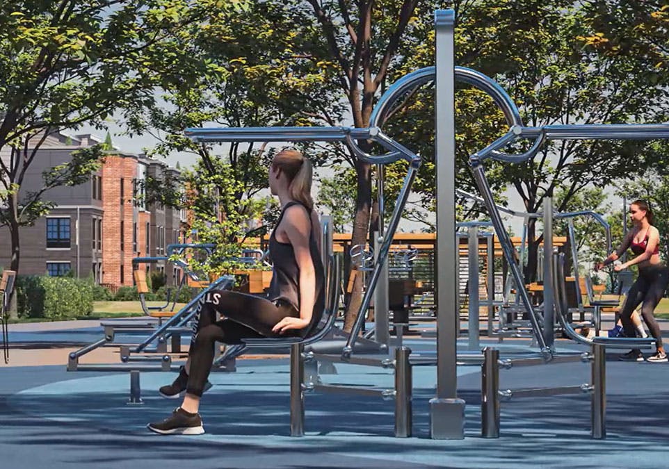 Upper Greenwich community park with workout equipment