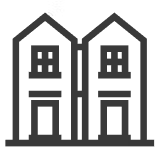 An icon of two houses side-by-side, representing 'No Condo Fee Townhomes'