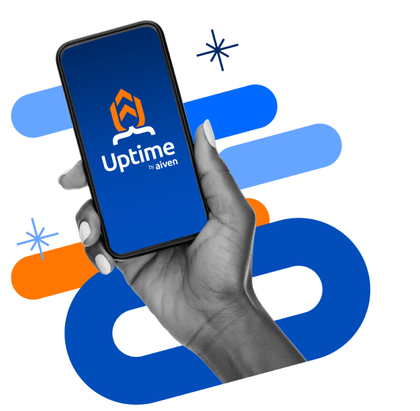 Hand with mobile screen Uptime by Aiven