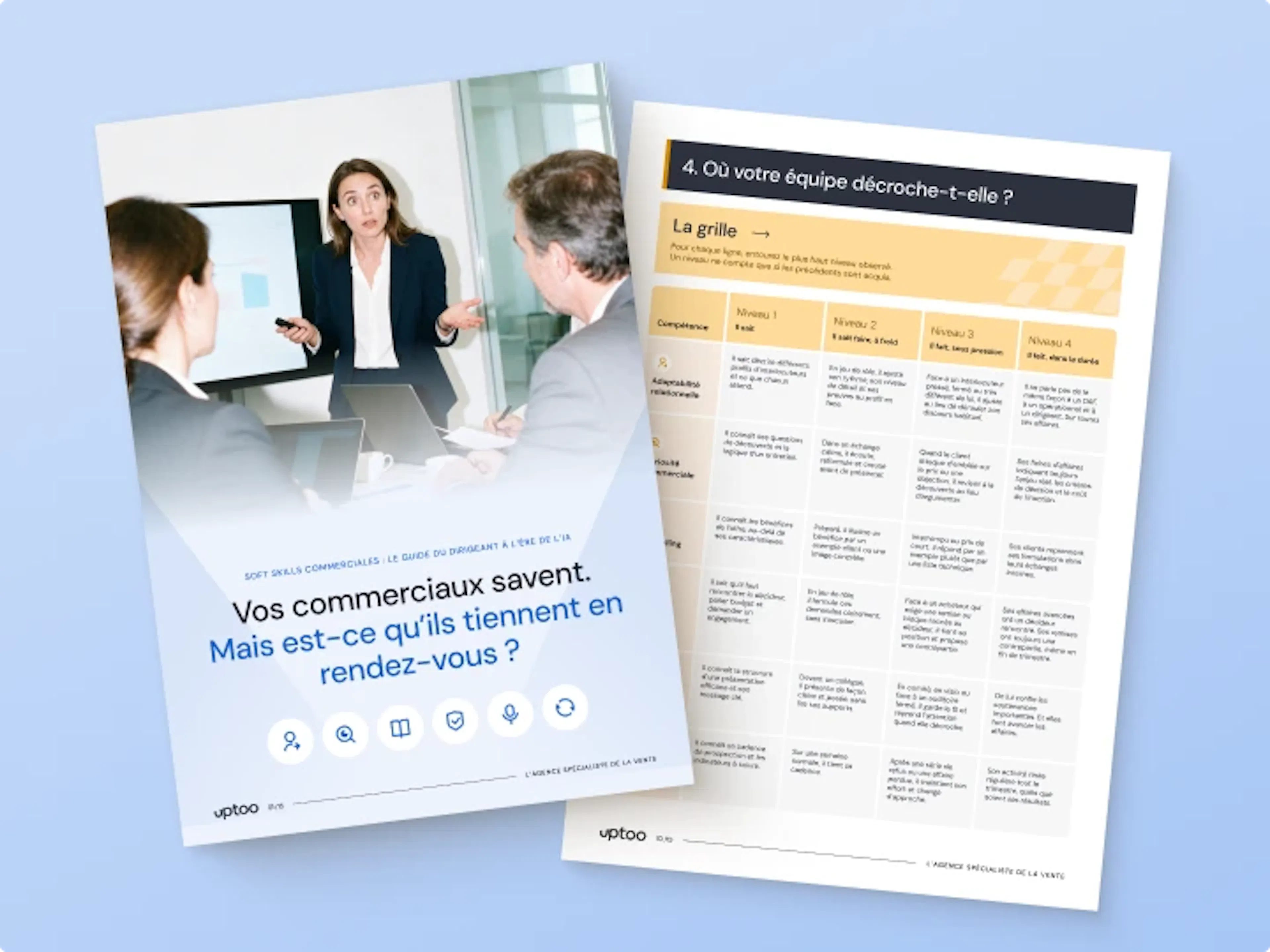 Guide soft skills commerciales Uptoo : couverture et grille d’évaluation