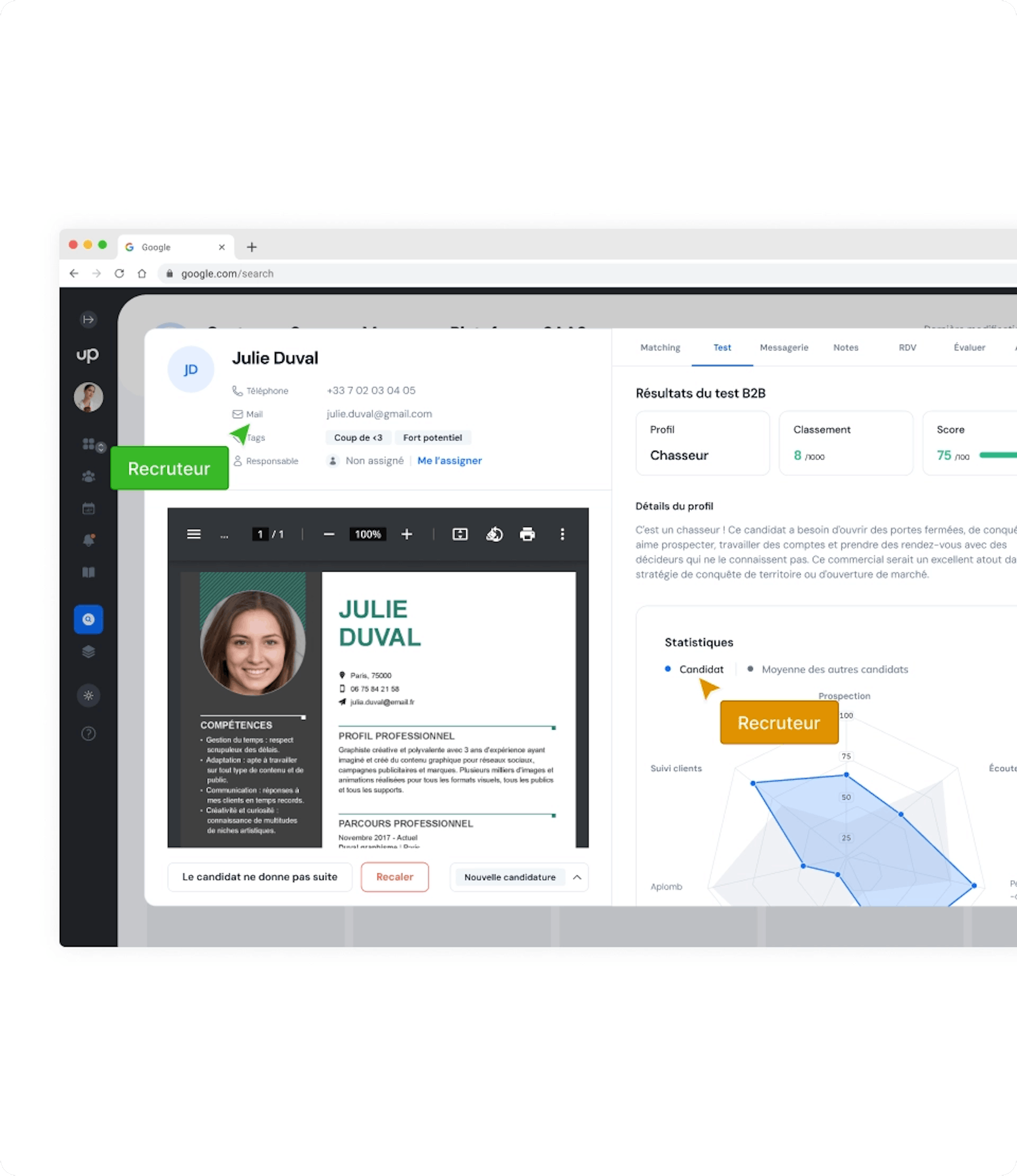 profil candidat sur notre plateforme POP