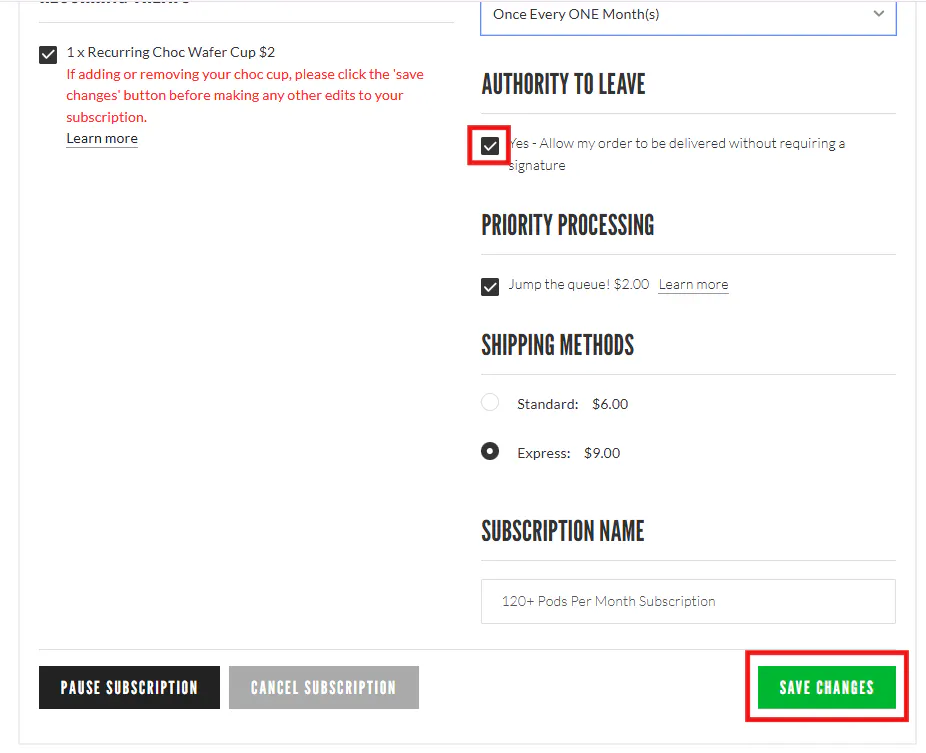 Update Delivery Settings