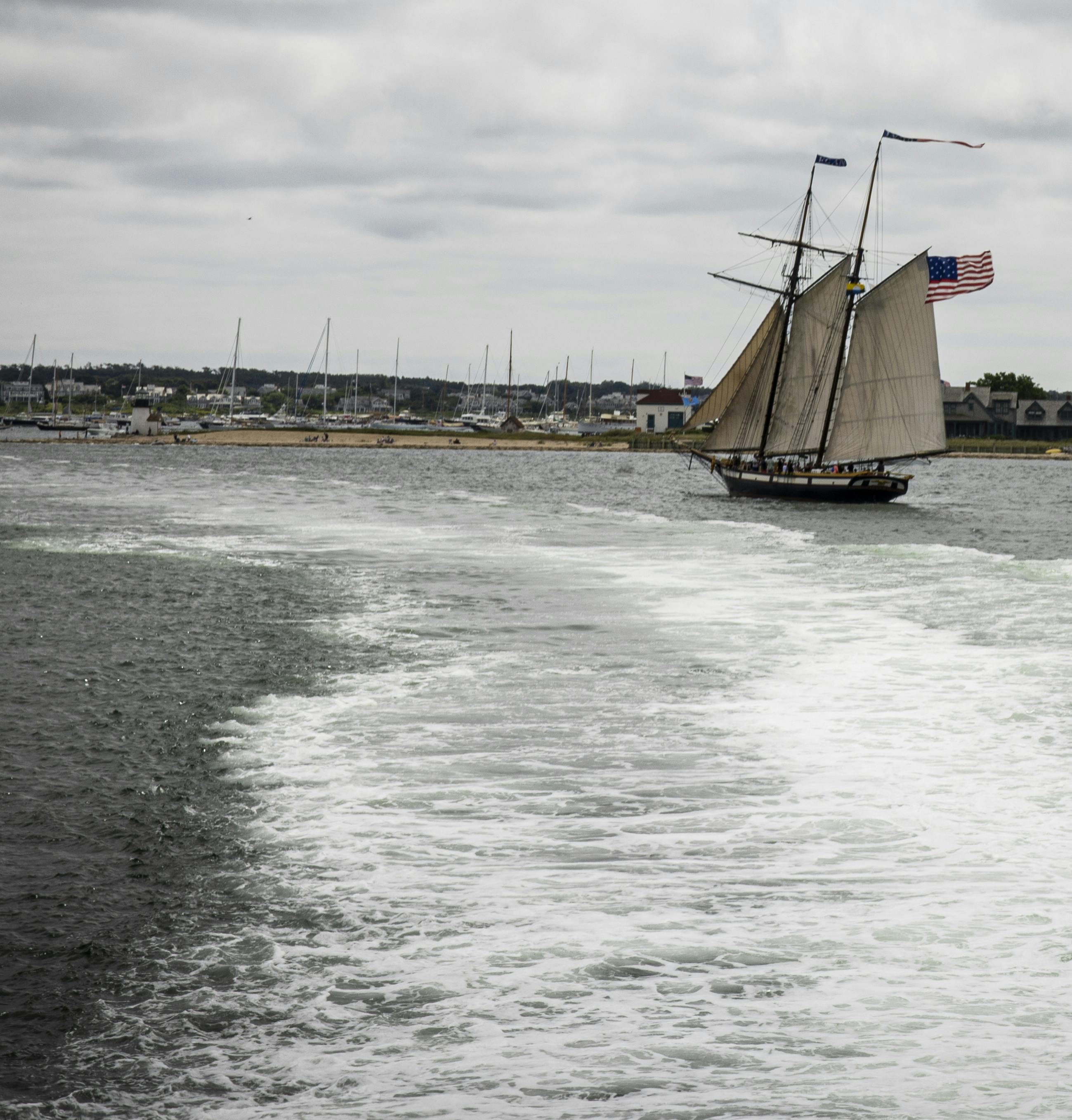A ship in the Nantucket Harbor.