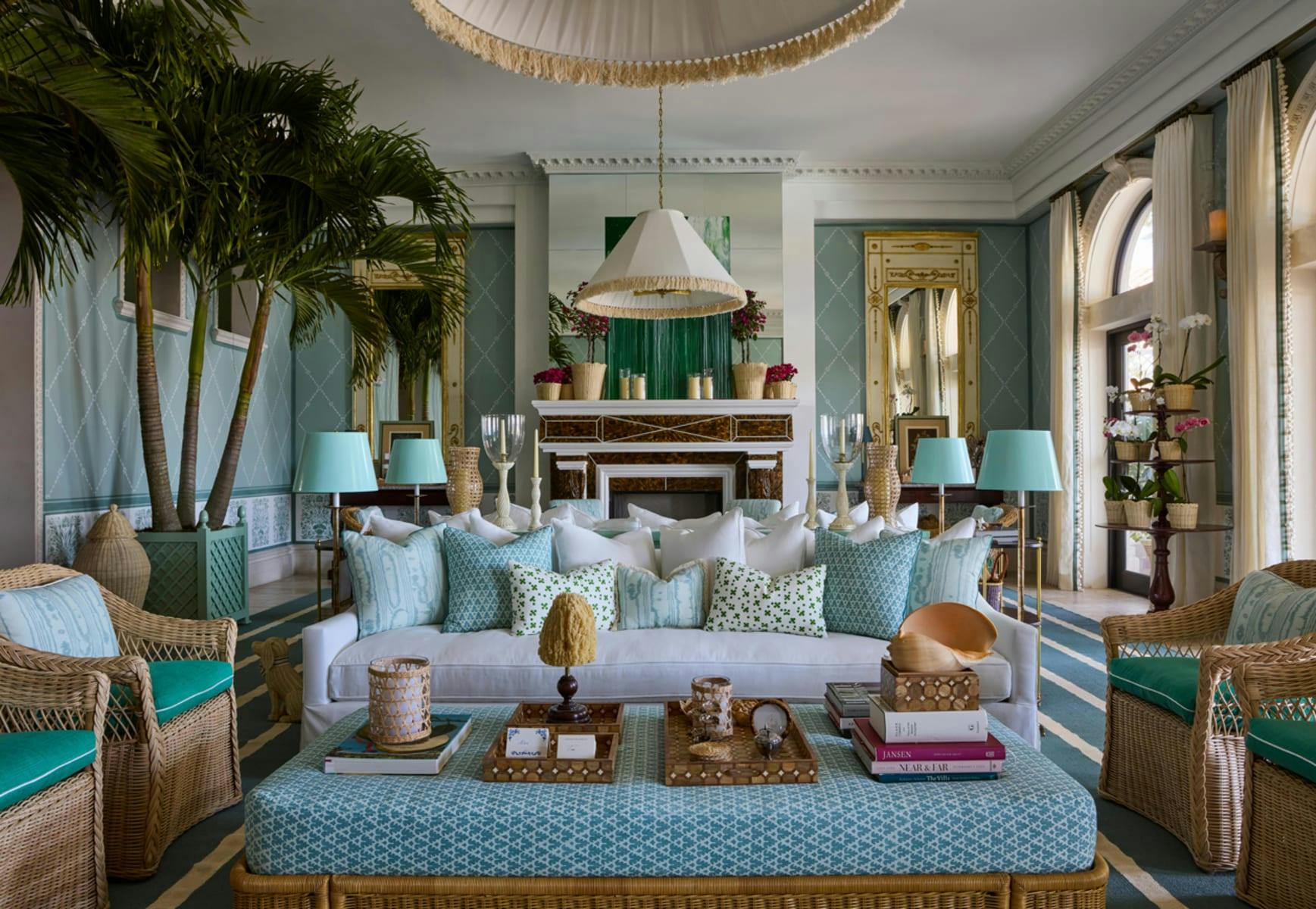 Hibiscus Floor shown in hierloom finish with heirloom accents and a custom shade. Interiors by Amanda Lindroth. Photography by Carmel Brantley.