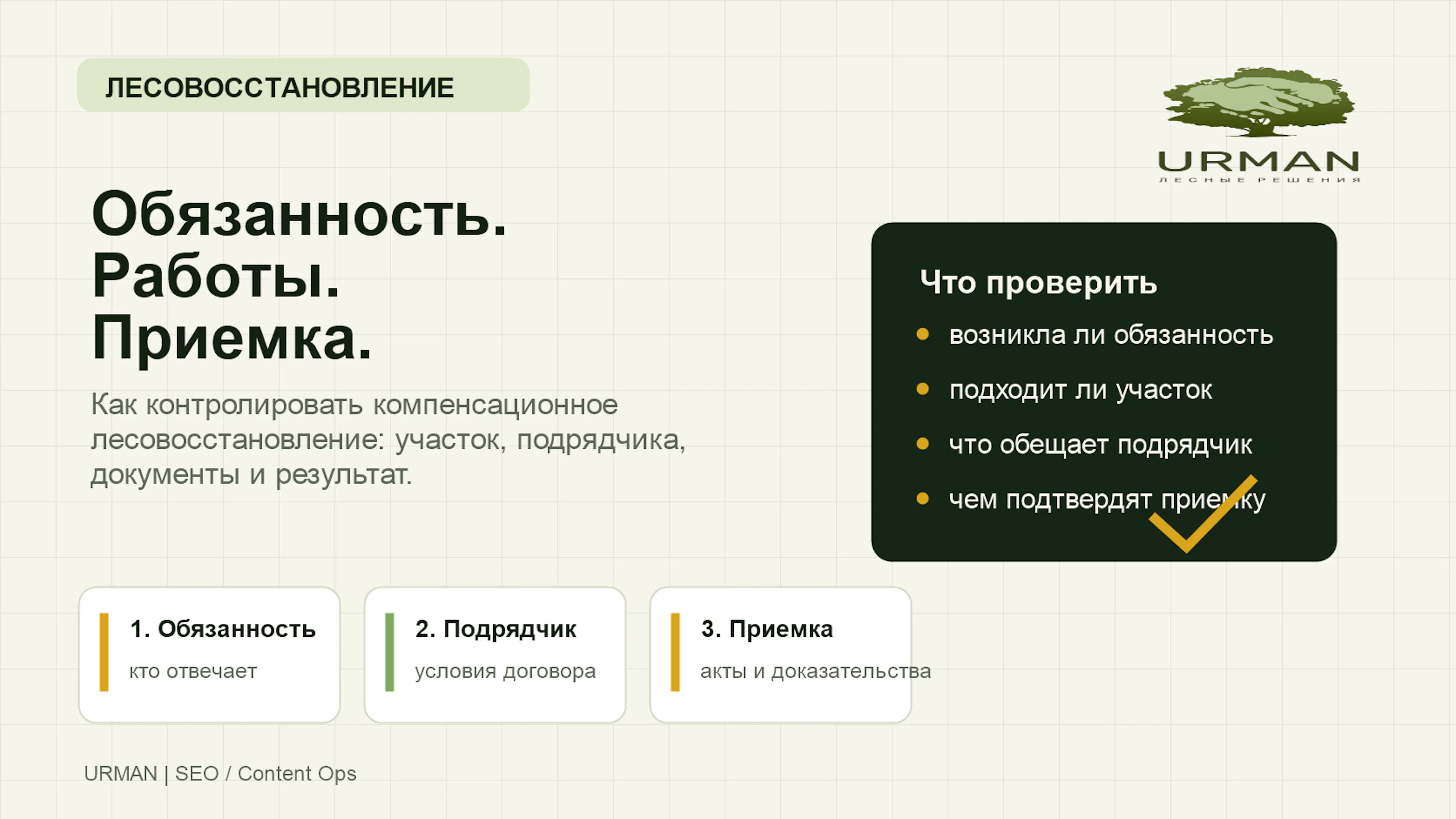 Обложка статьи о компенсационном лесовосстановлении: обязанность, работы, подрядчик и приемка