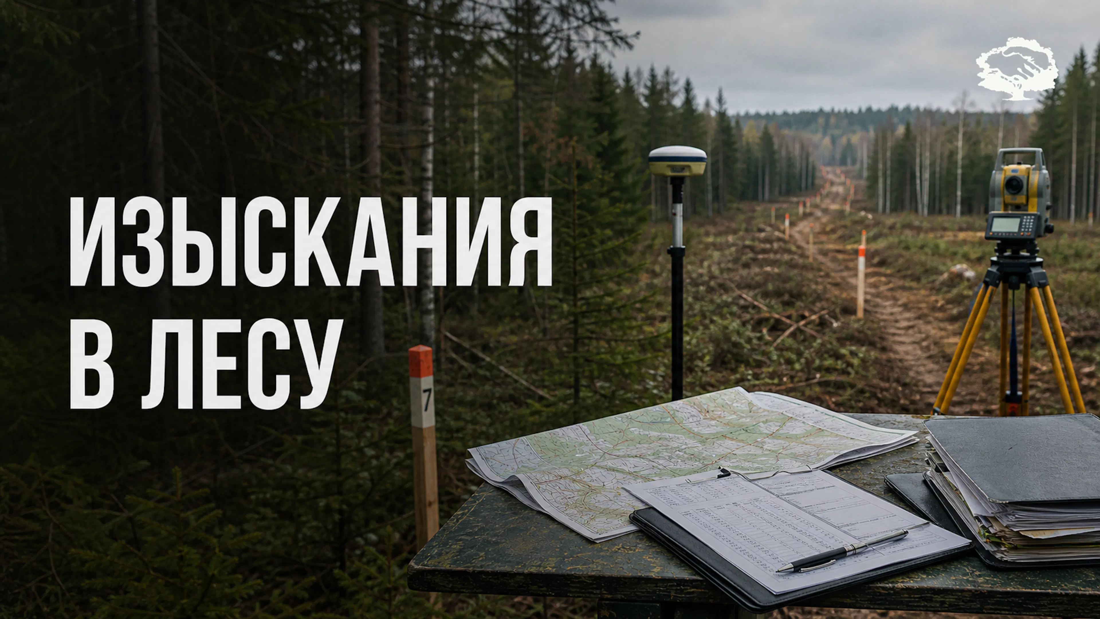 Обложка статьи об инженерных изысканиях в лесном фонде: приборы, карта, трасса и документы перед выездом