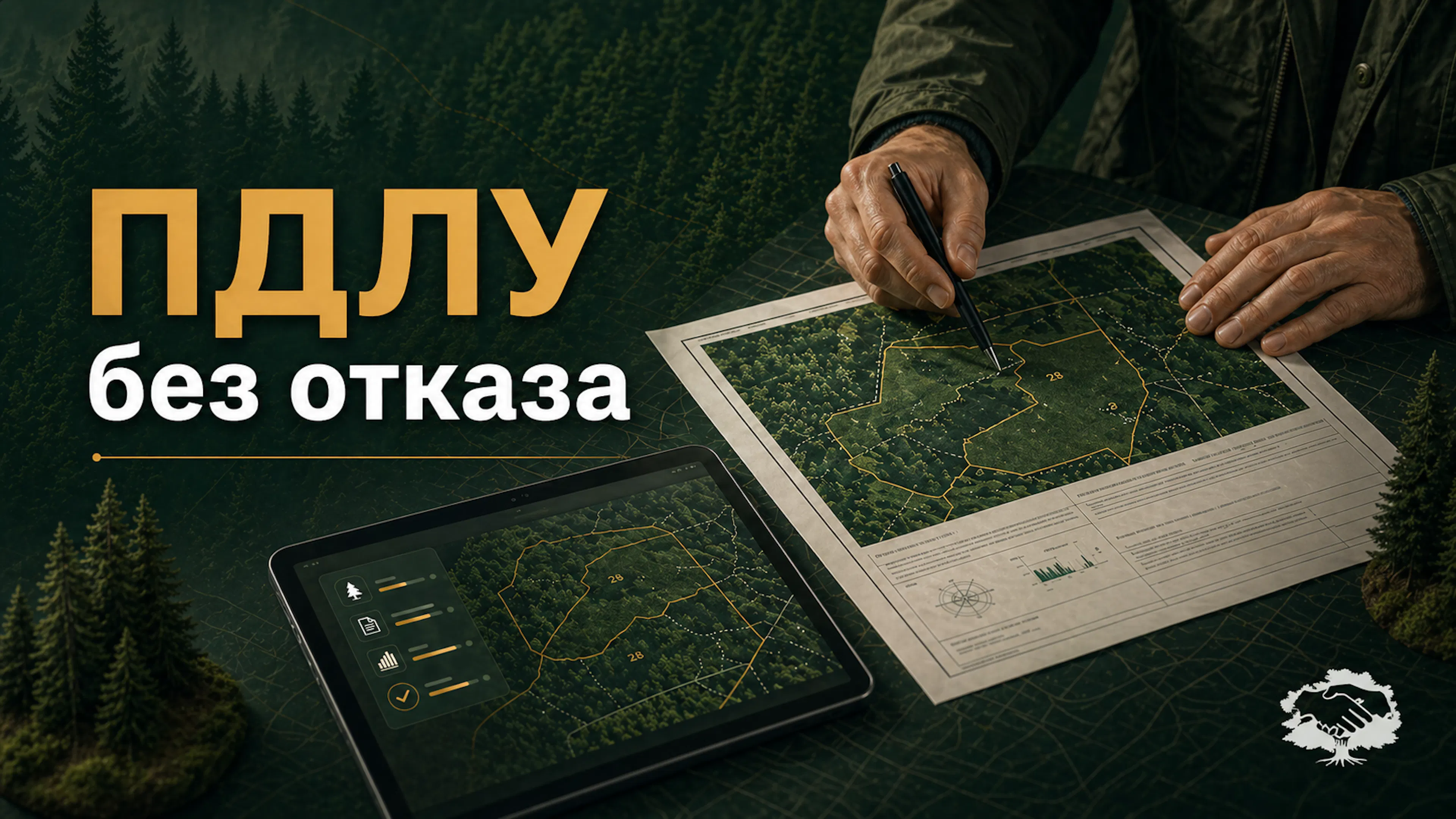 Специалист проверяет проектную документацию лесного участка и схему границ.