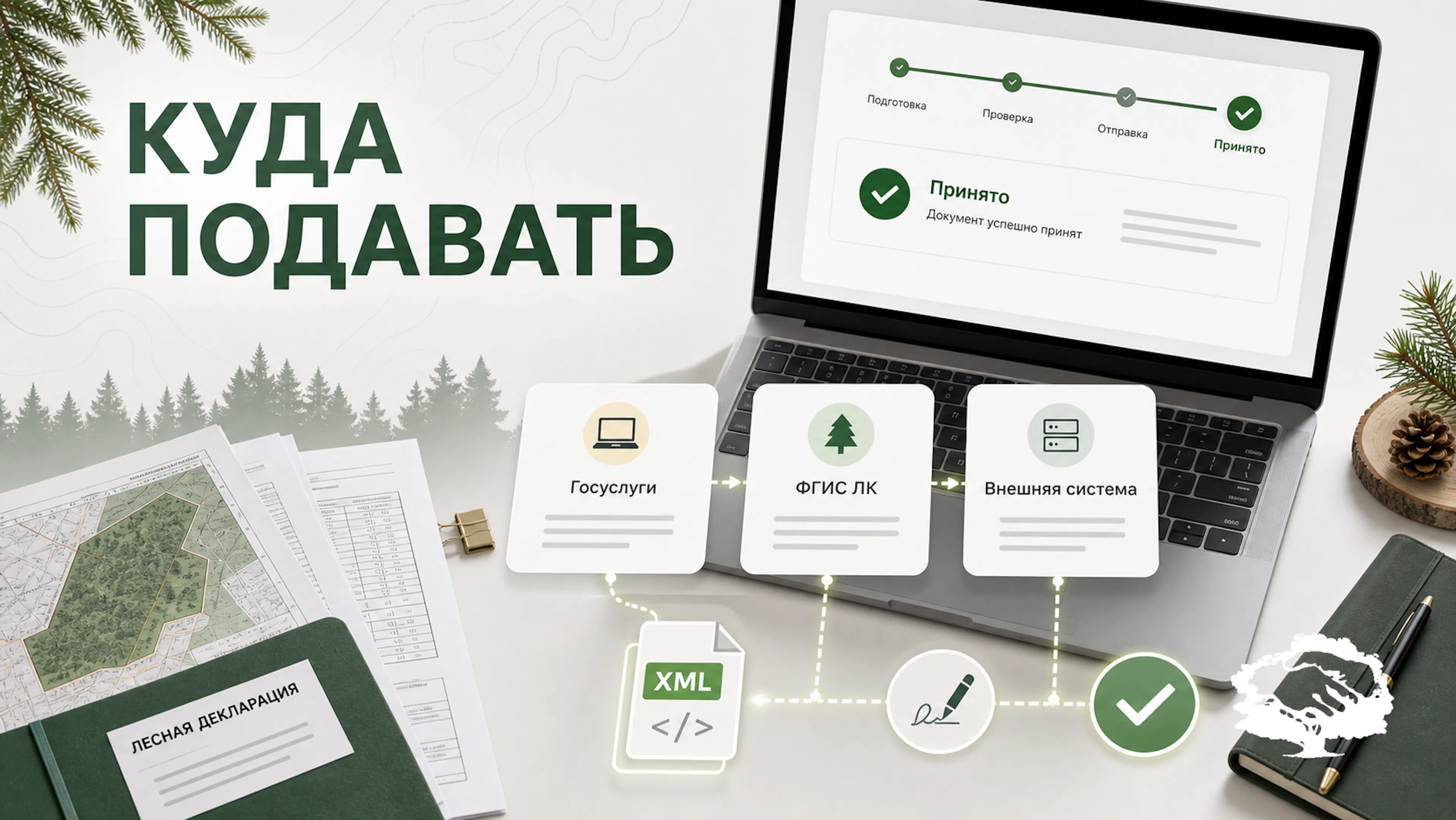 Электронная подача лесной декларации и отчетов через Госуслуги, ФГИС ЛК и внешние системы.