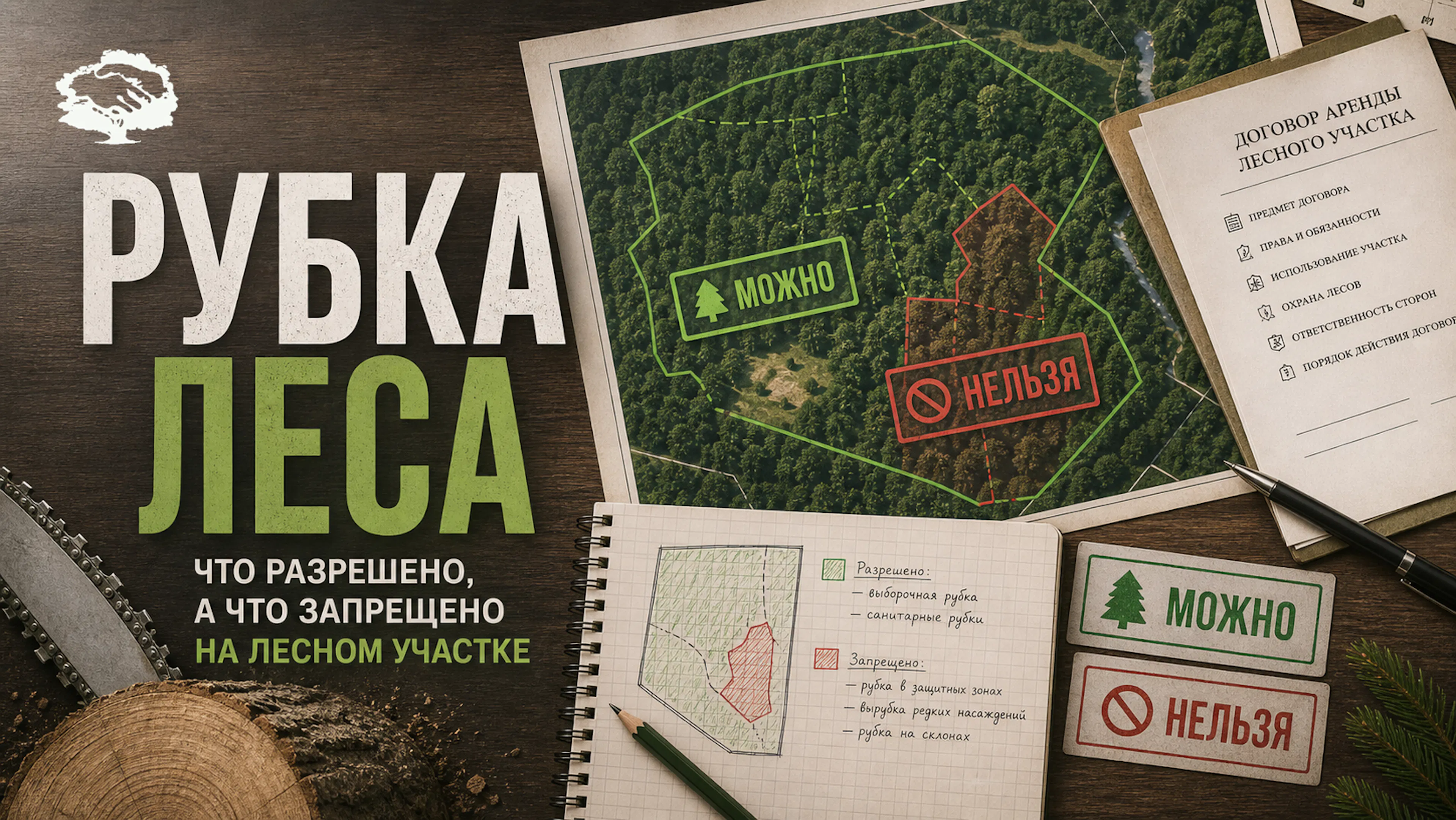 Карта лесного участка, договор аренды и отметки где рубка разрешена или запрещена