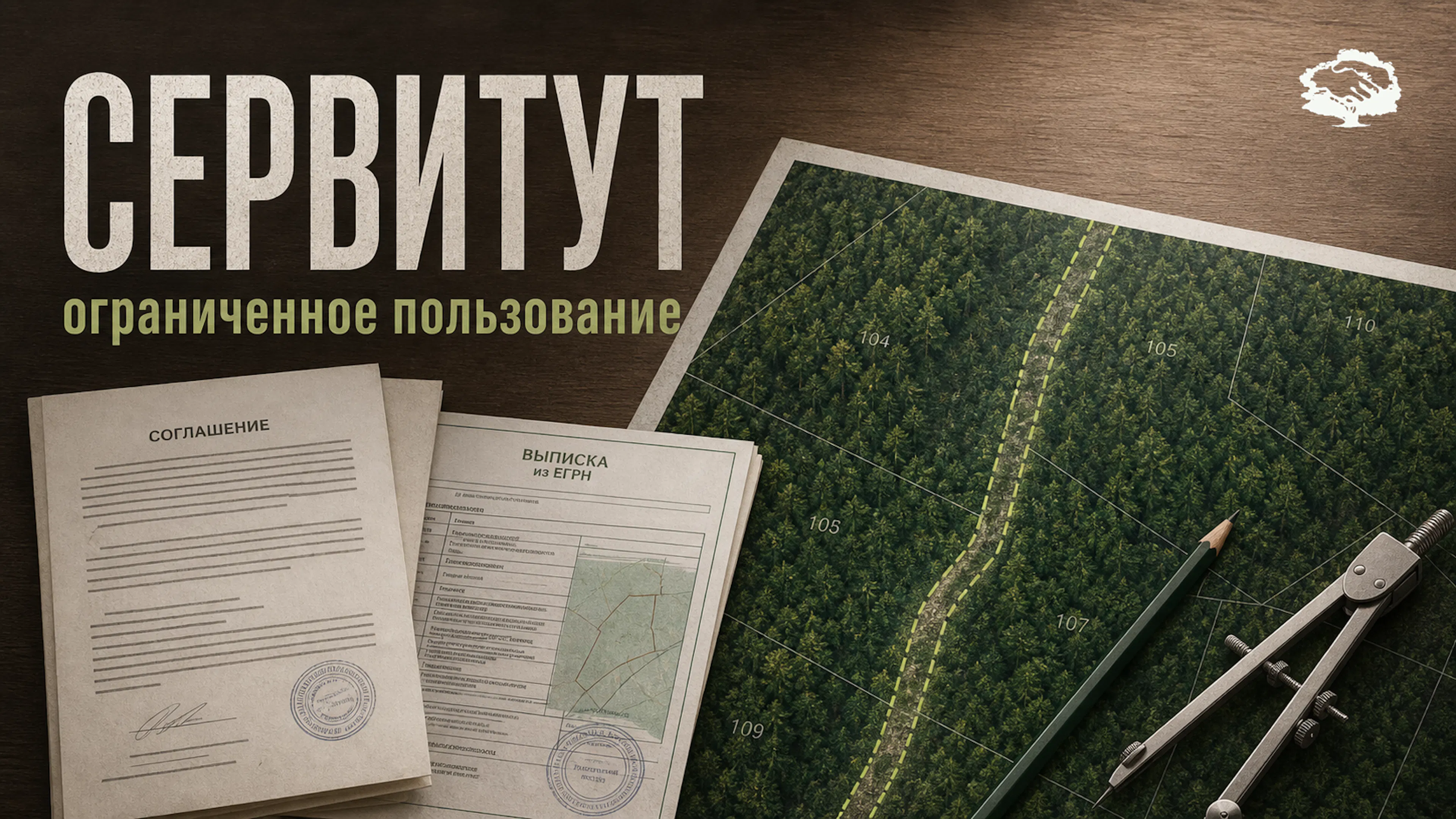 Карта лесного участка с выделенным коридором сервитута, соглашением и выпиской ЕГРН