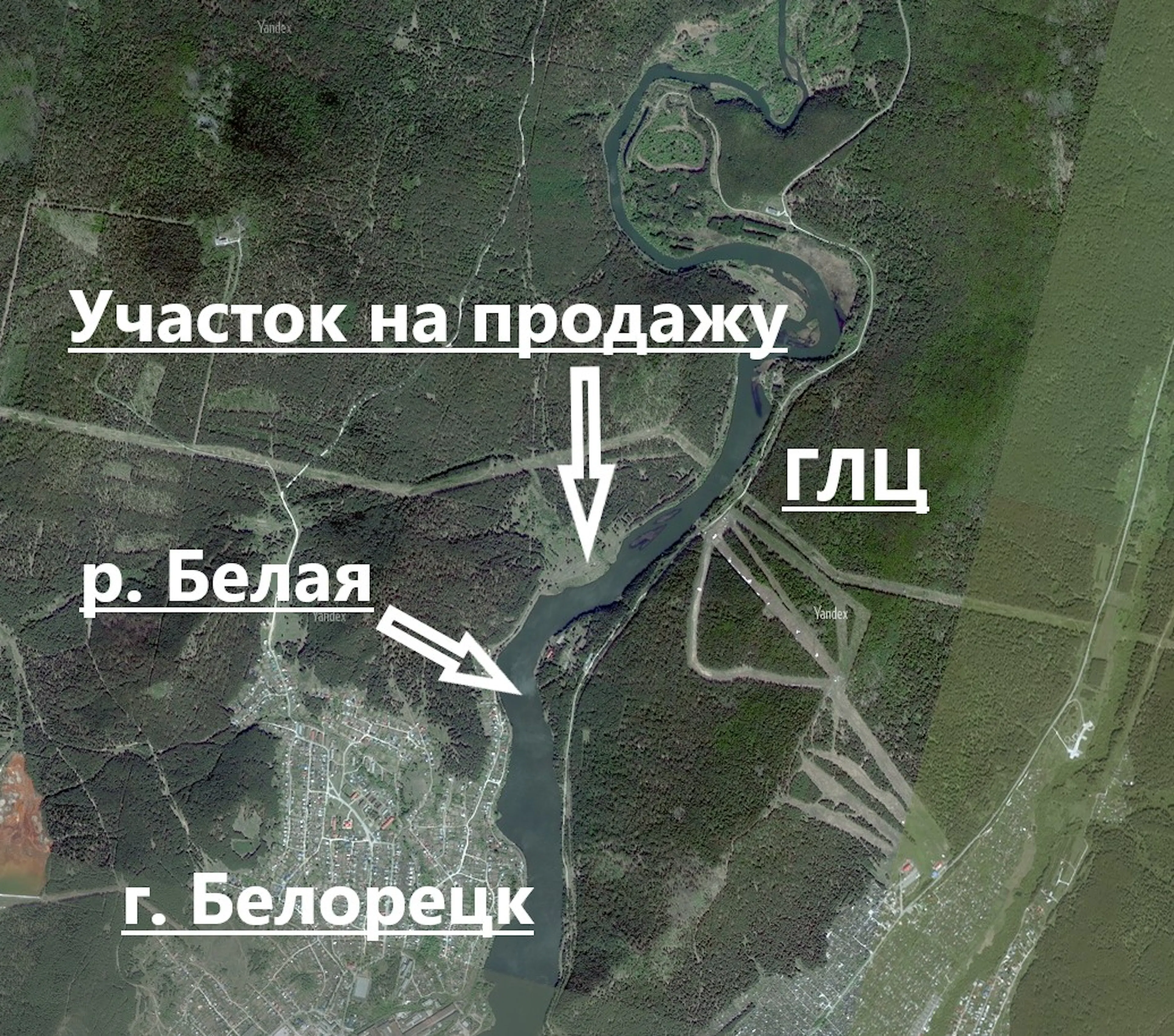 Схема расположения лесного участка у реки Белой рядом с ГЛЦ «Мраткино»