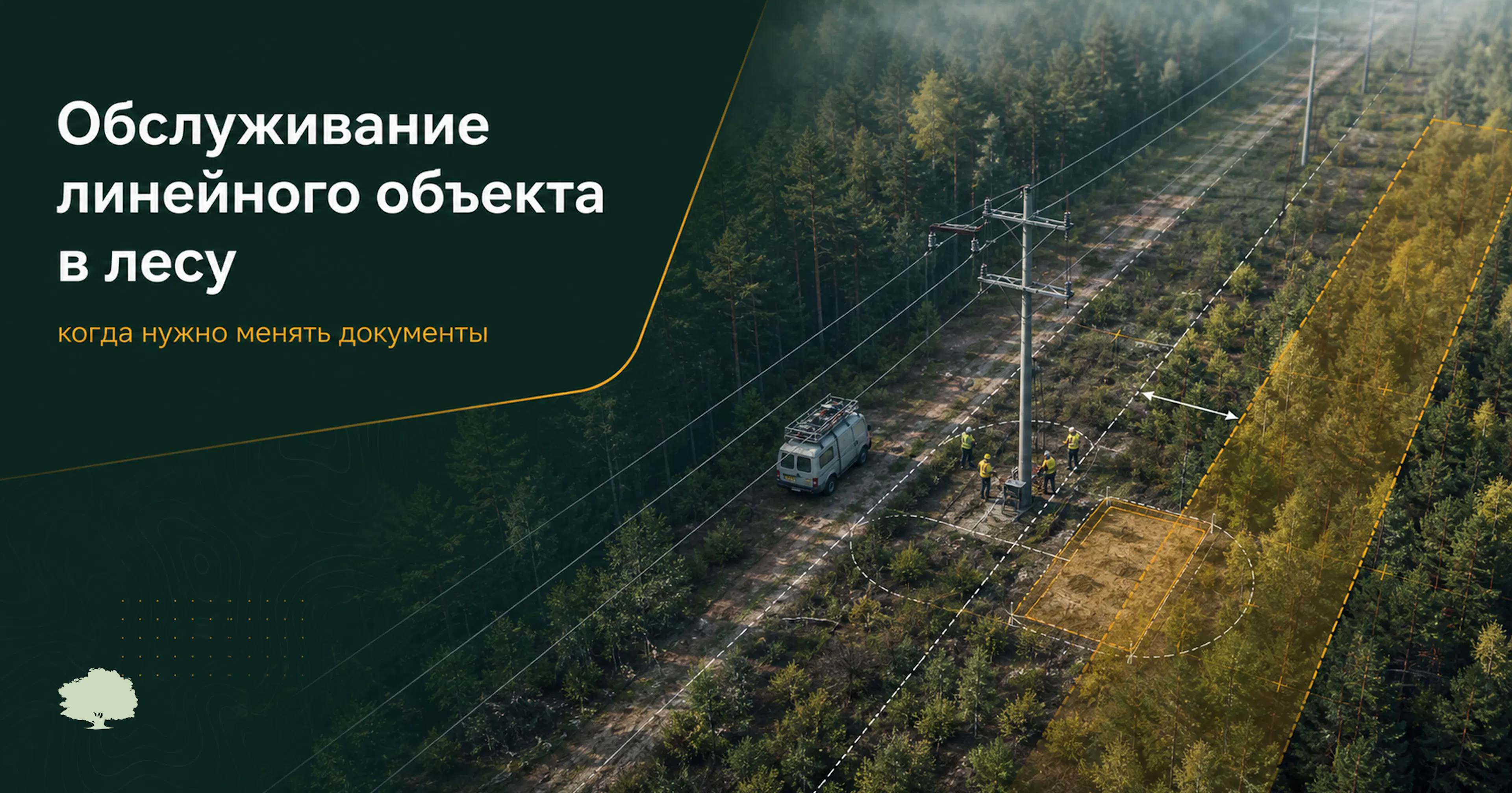 Обслуживание линейного объекта в лесу: существующий коридор ЛЭП, зона работ и расширение контура