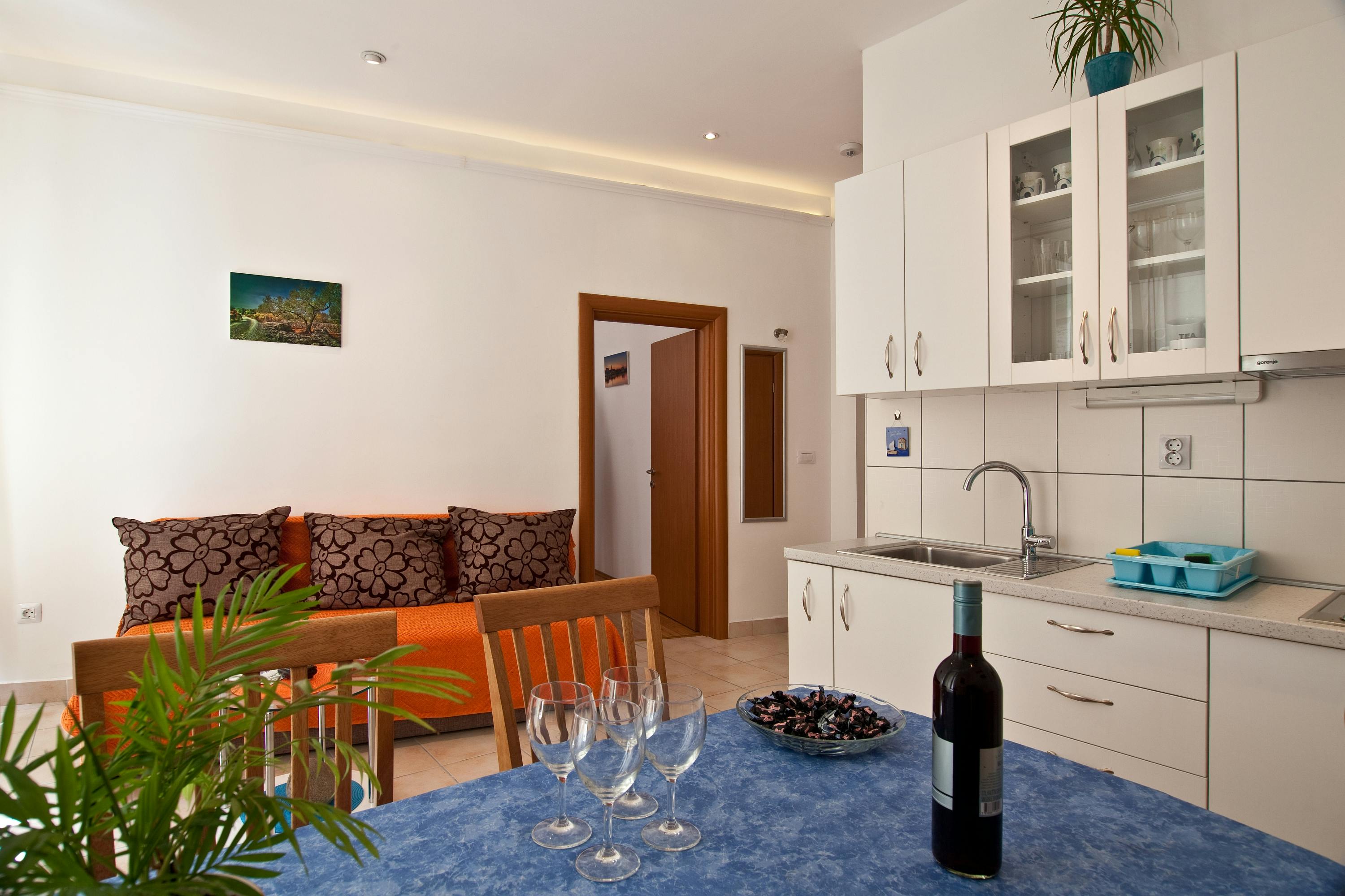 Kitchen with dining and living area