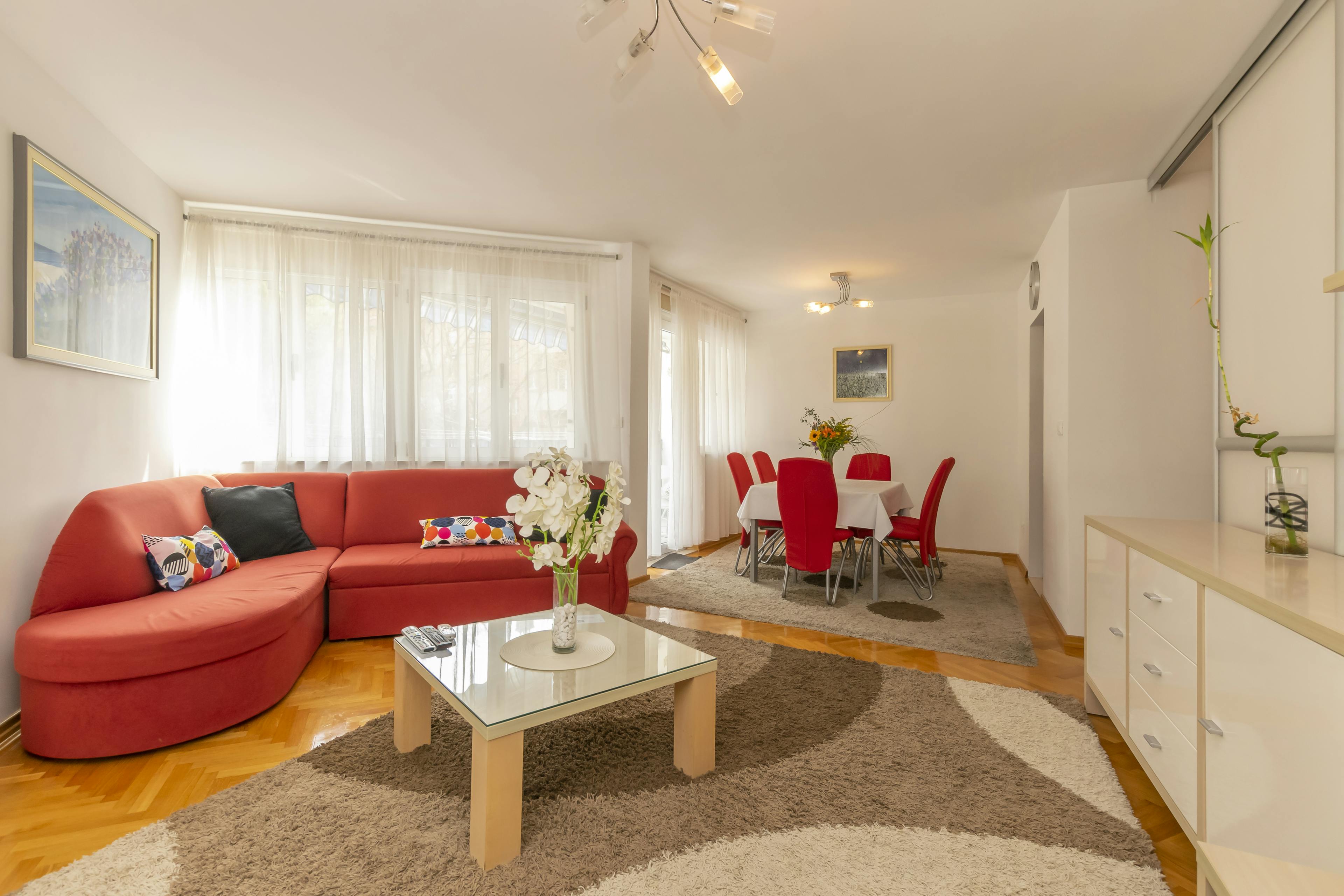 Living room and a dining area