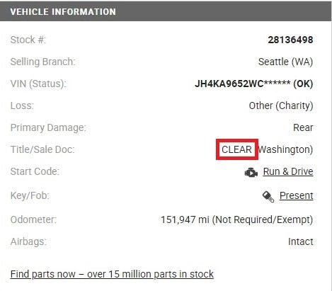 Vehicle Information Clear Title