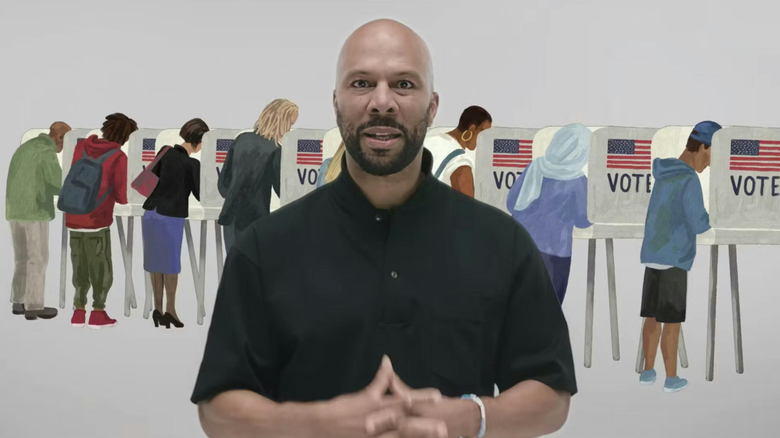 A man standing in front of voting booths