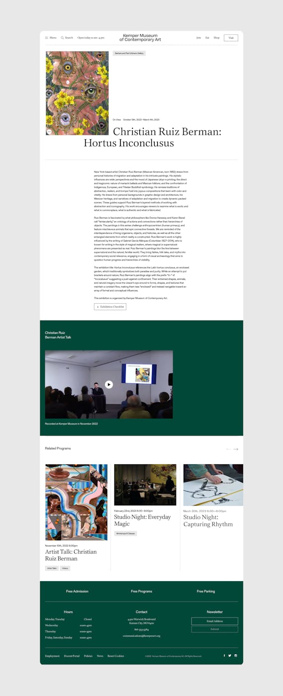 a screenshot of a page from Kemper Museum's new website