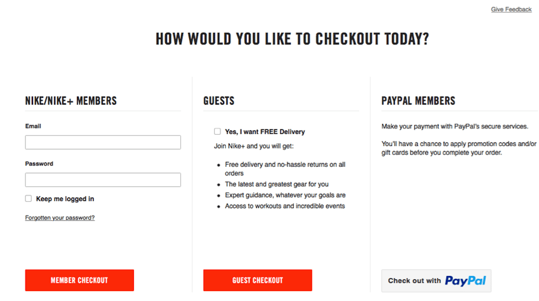 Checkout options - guest, sign in and create account