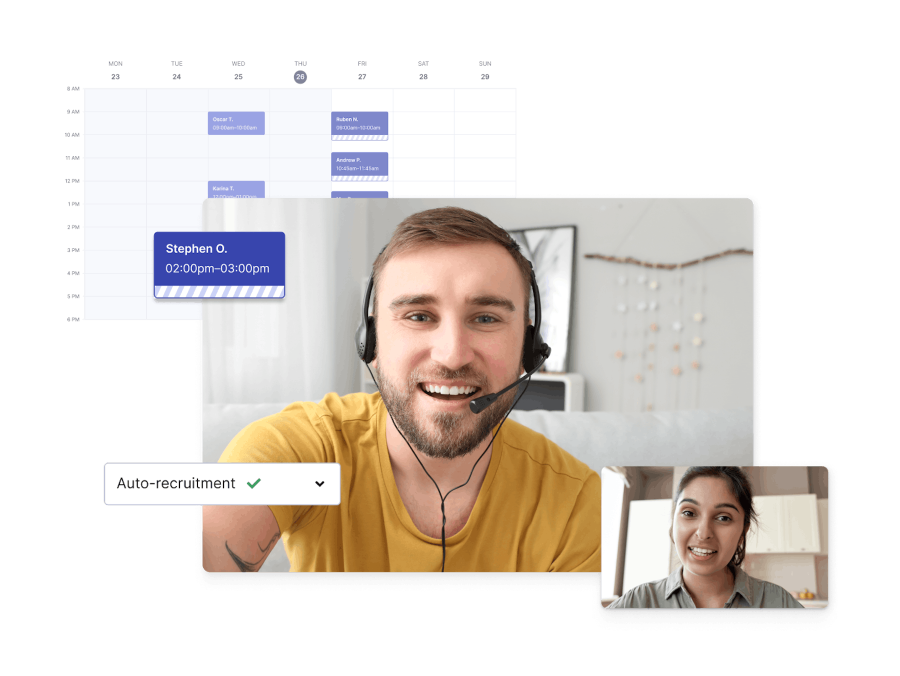 A UX researcher in a headset using participant recruitment software to talk to a user